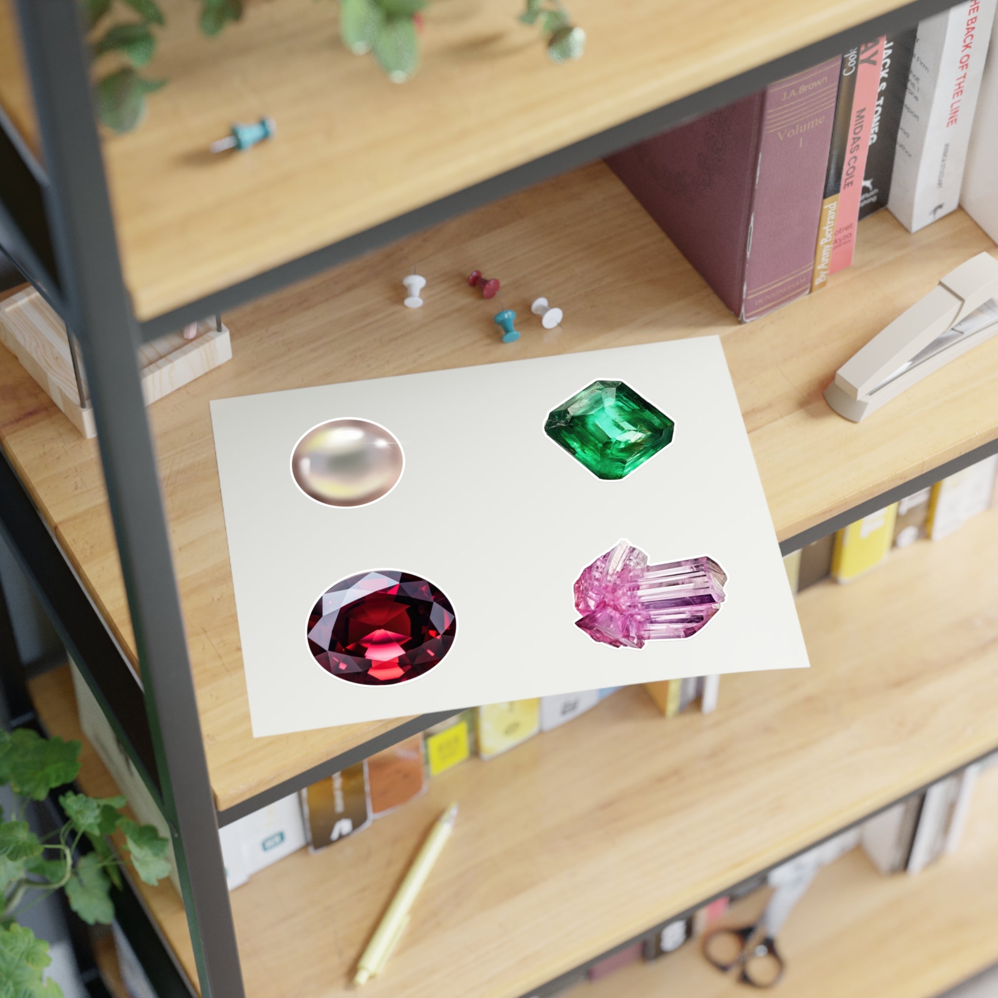Gemstone Sticker Sheets — Pearl, Emerald, Ruby & Crystal Decorative Stickers