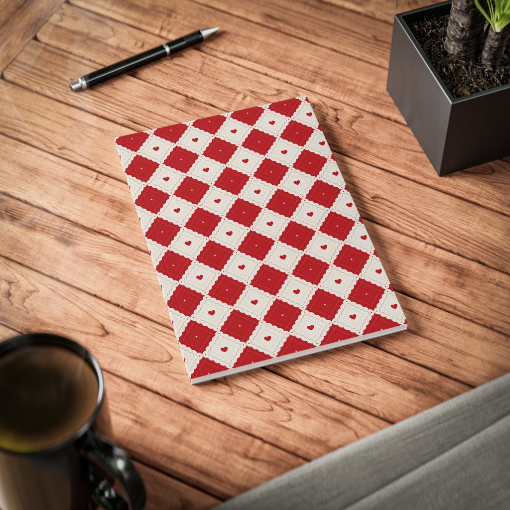 Heart Pattern Notebook A5 | Red Diamond Journal