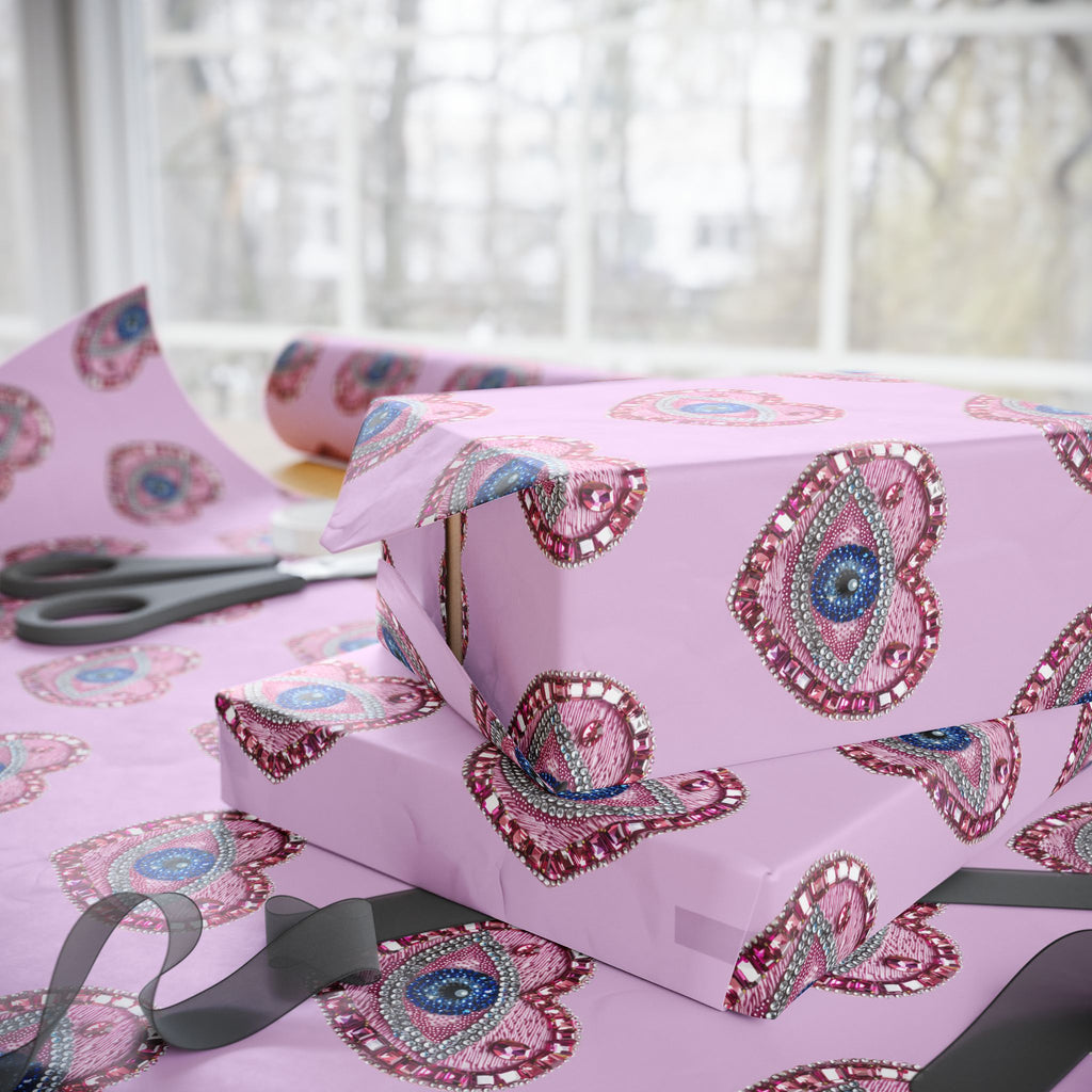 Peacock Heart Pattern Wrapping Paper — Pink Decorative Gift Wrap for Birthdays & Valentine’s