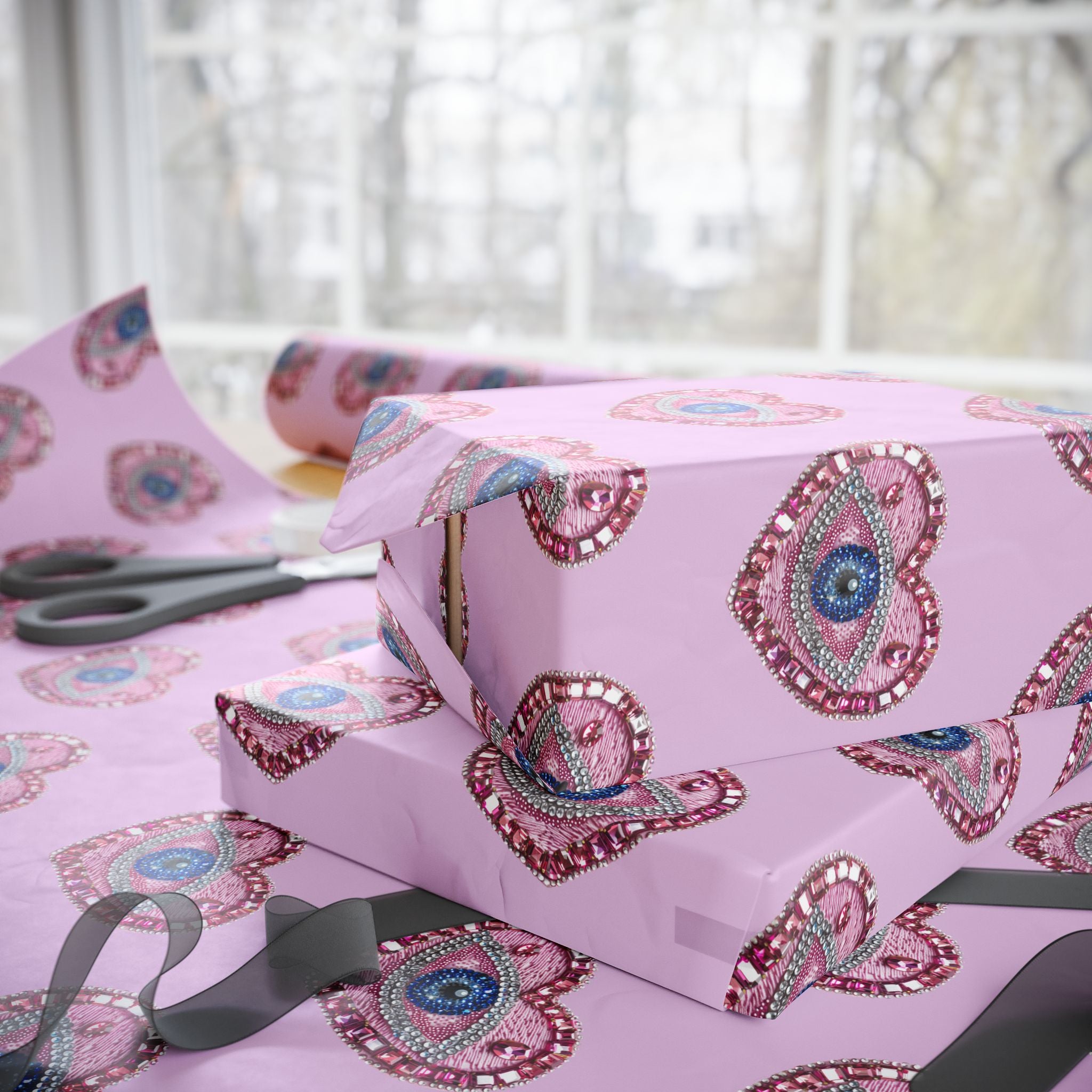 Peacock Heart Pattern Wrapping Paper — Pink Decorative Gift Wrap for Birthdays & Valentine’s
