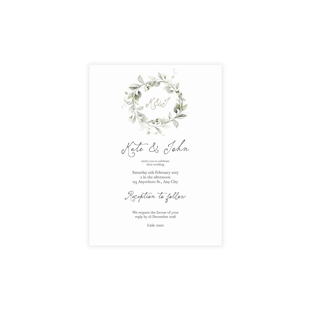 Muted Greenery Wedding Invitation | Customizable Photo Back Flat Card Pack (10, 30, 50 Count)