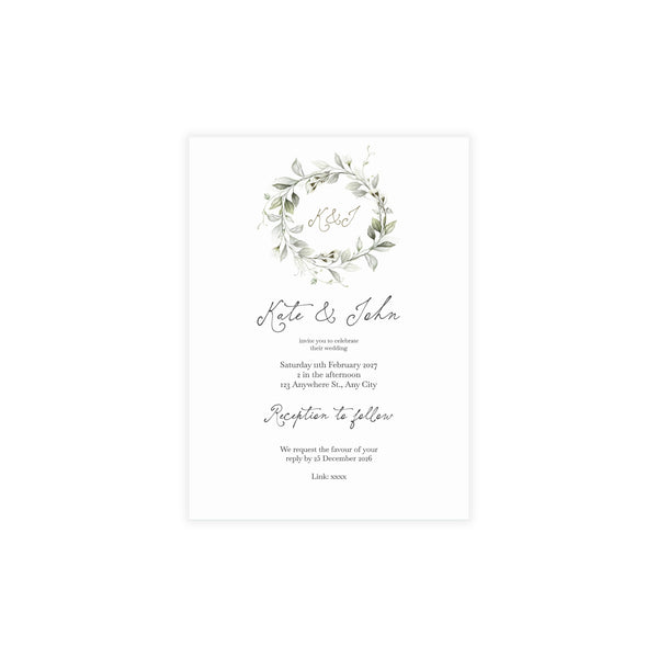 Muted Greenery Wedding Invitation | Customizable Photo Back Flat Card Pack (10, 30, 50 Count)
