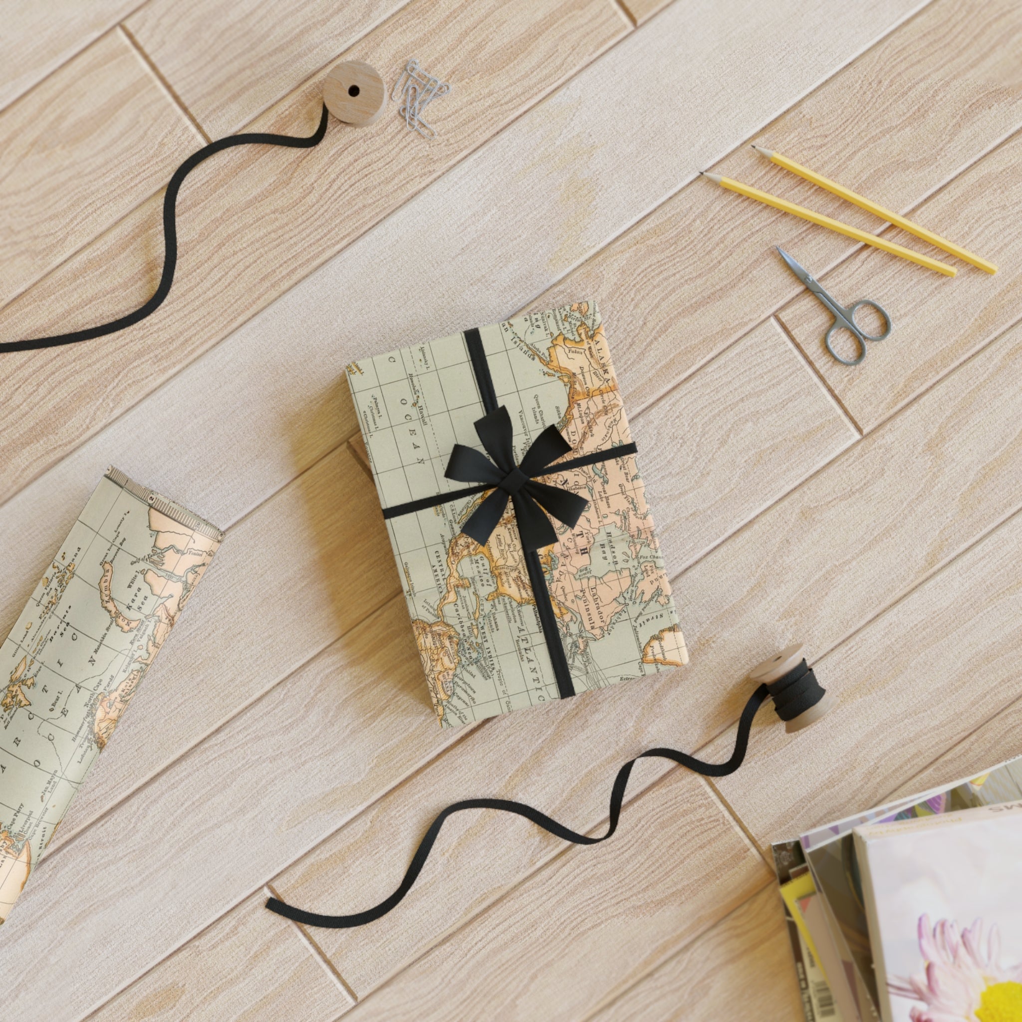 Wrapping Paper Roll, Vintage World Map Gift Wrap, Retro Atlas Travel Design