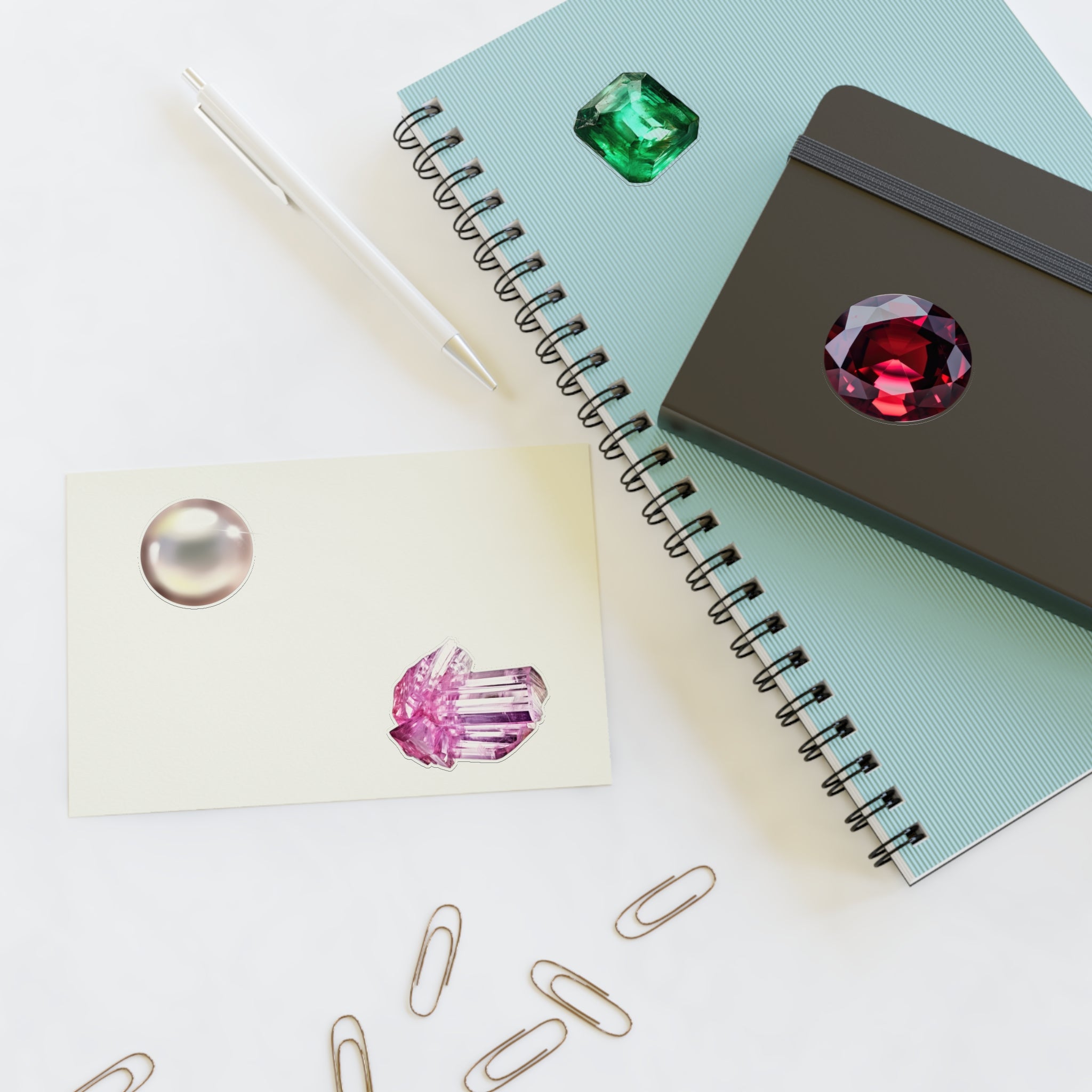 Gemstone Sticker Sheets — Pearl, Emerald, Ruby & Crystal Decorative Stickers
