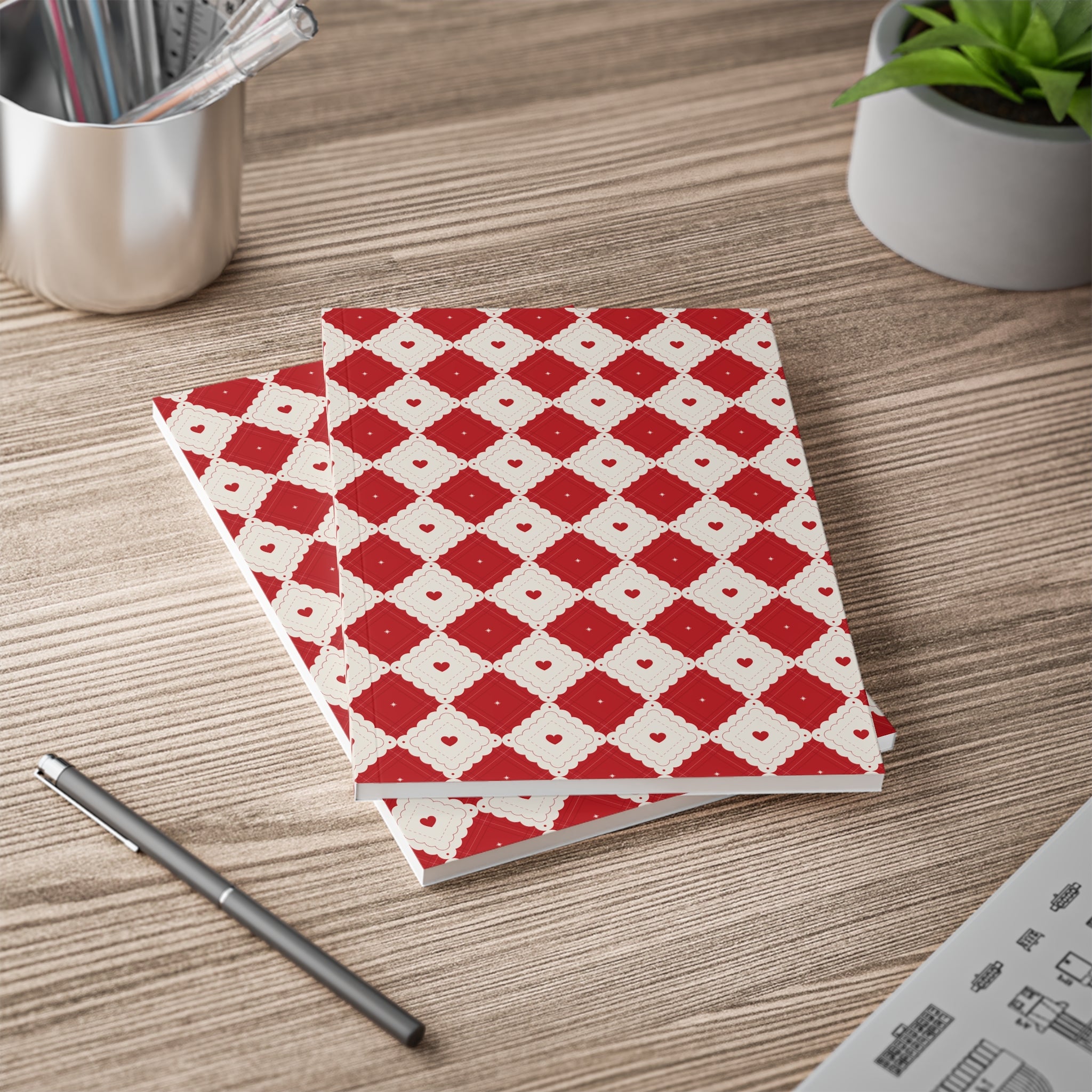 Heart Pattern Notebook A5 | Red Diamond Journal