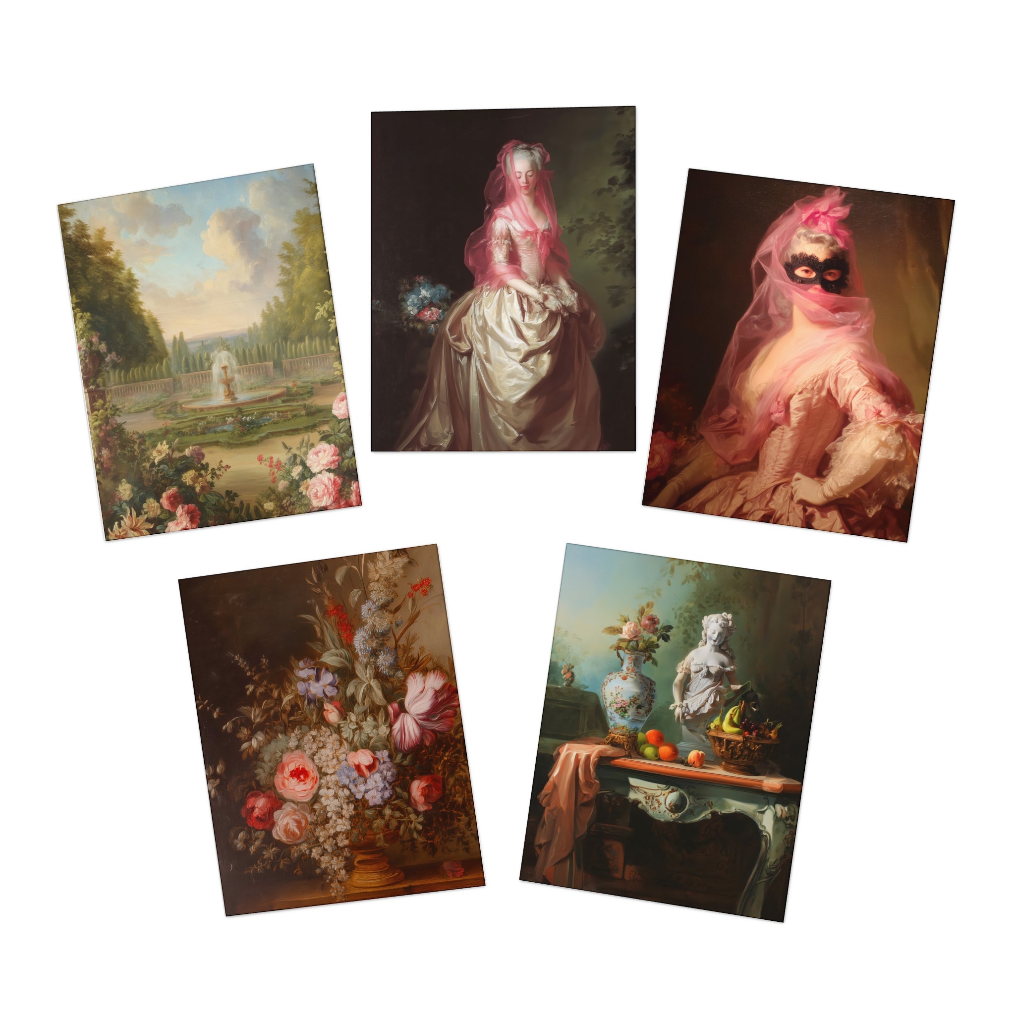 Vintage Floral & Rococo Art Greeting Cards (5-Pack)