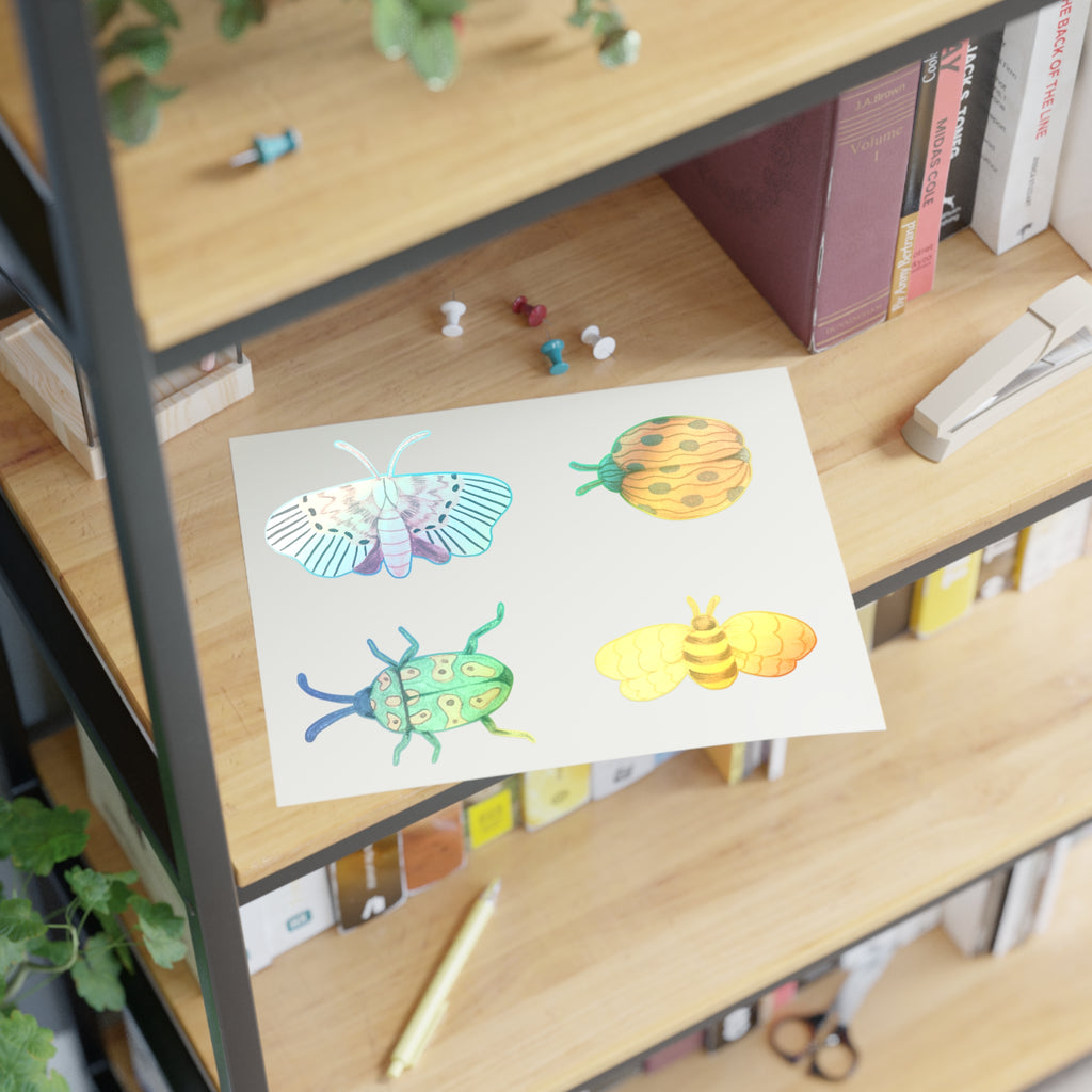 Whimsical Insect Sticker Sheet — Colorful Beetle, Ladybug, Moth & Bee Decals