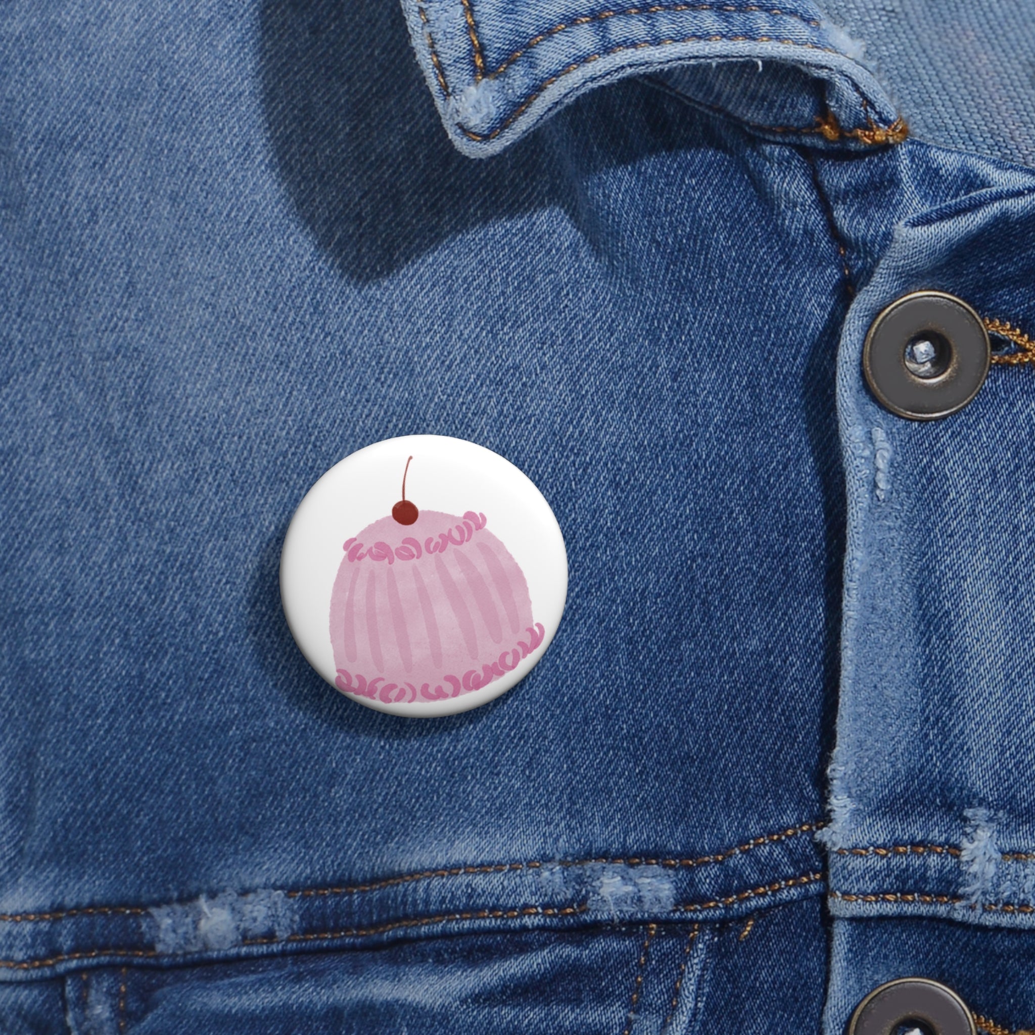 Pin Button, Pink Cupcake Cherry Badge, Cute Bakery Aesthetic Pin