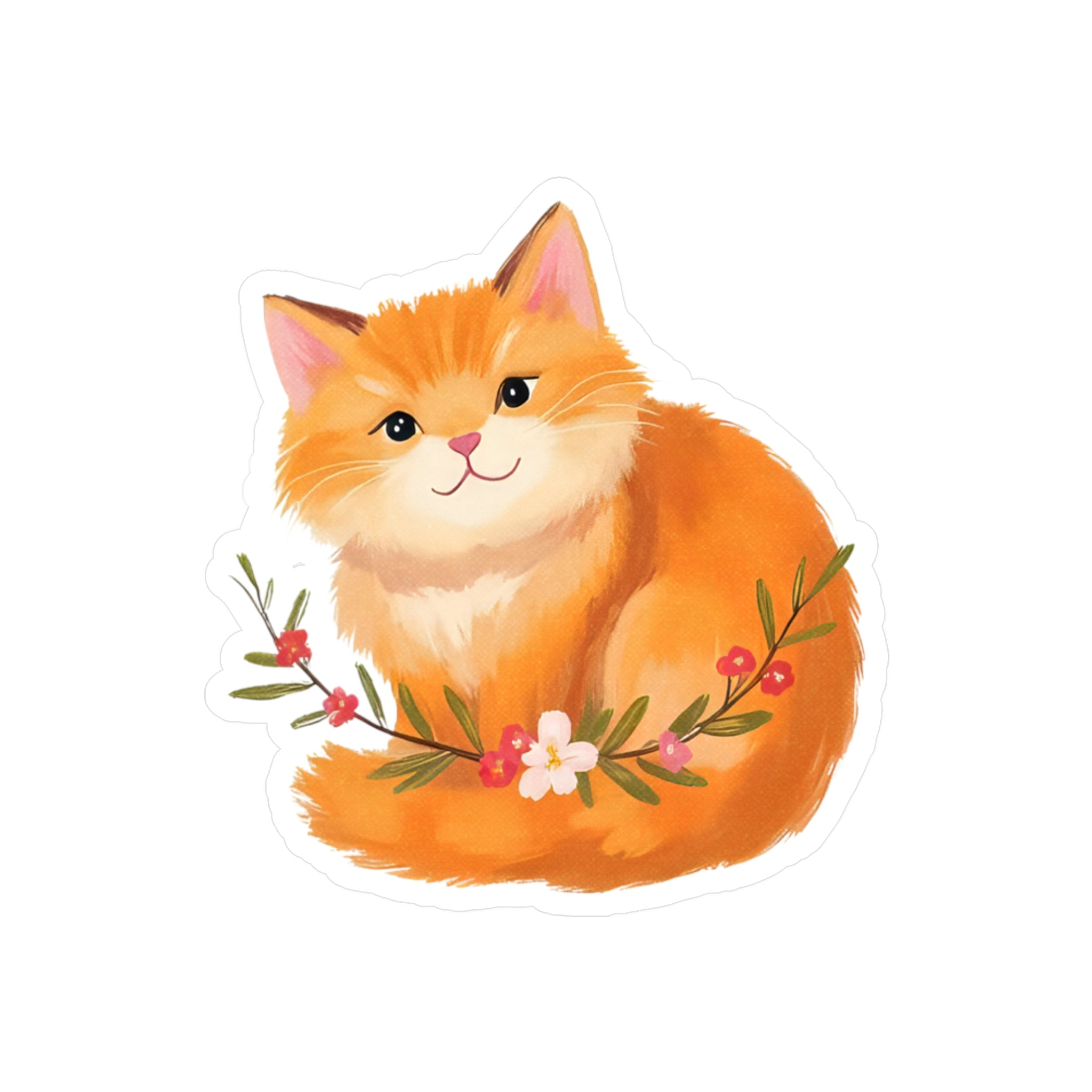 Cat Sticker | Orange Kitten Floral Vinyl Decal
