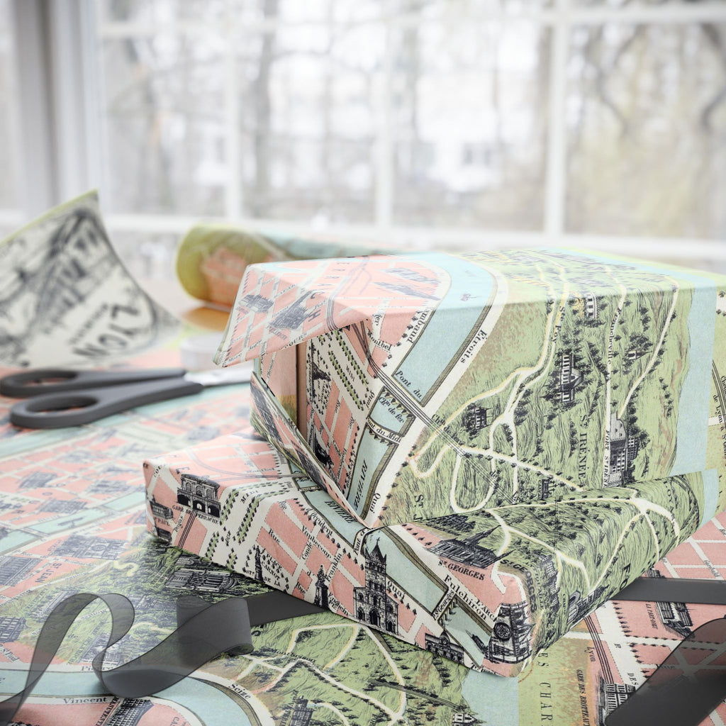 Wrapping Paper, Lyon City Map Gift Wrap, Vintage French Cartography Design