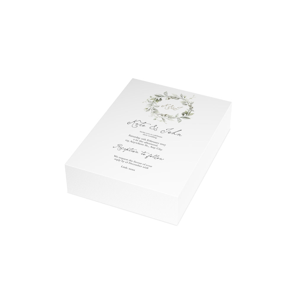 Muted Greenery Wedding Invitation | Customizable Photo Back Flat Card Pack (10, 30, 50 Count)