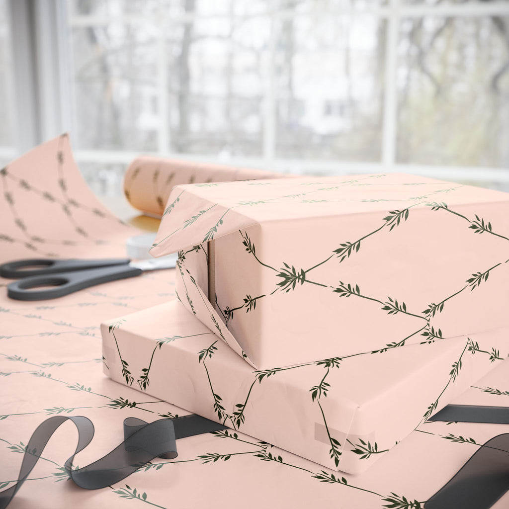 Floral Lattice Wrapping Paper Roll — Blush Pink Botanical Gift Wrap