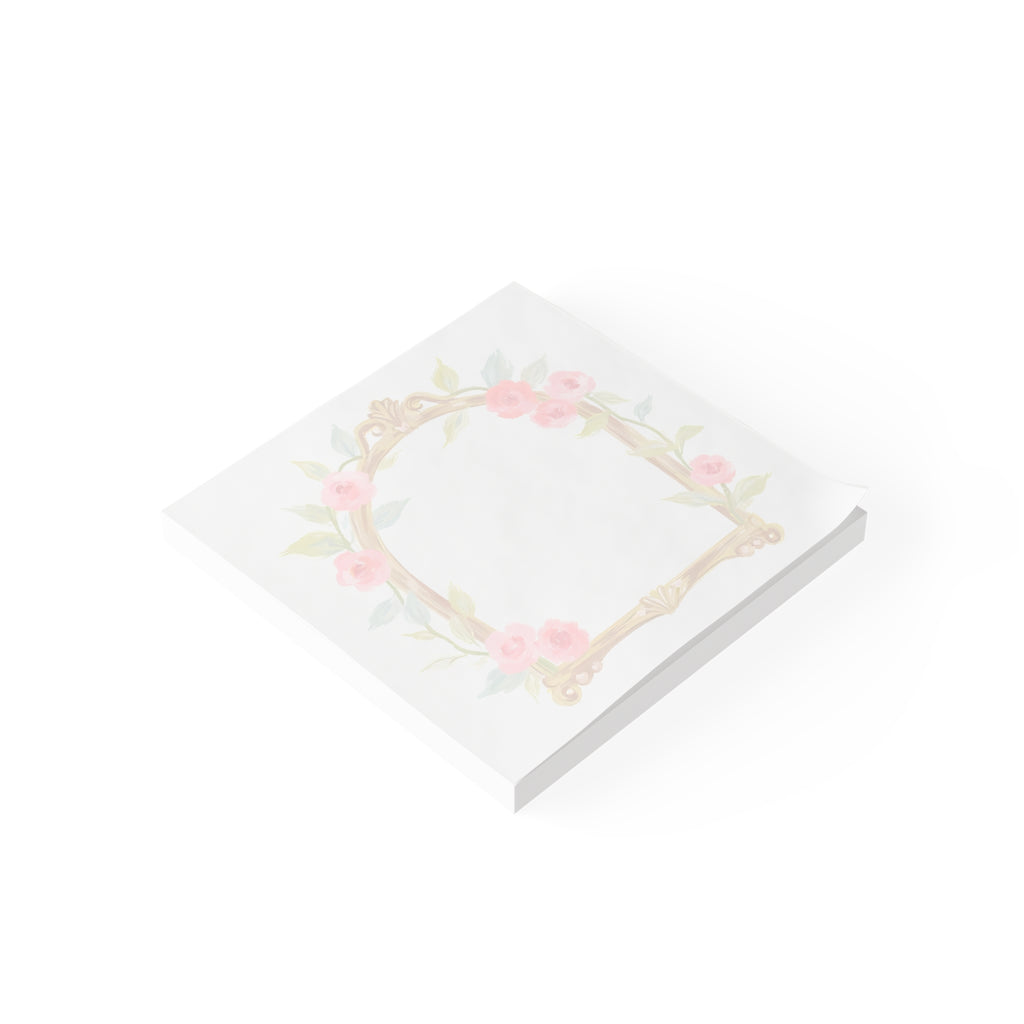 Floral Gold Frame Post-it Notes — Pink Rose Decorative Sticky Notes