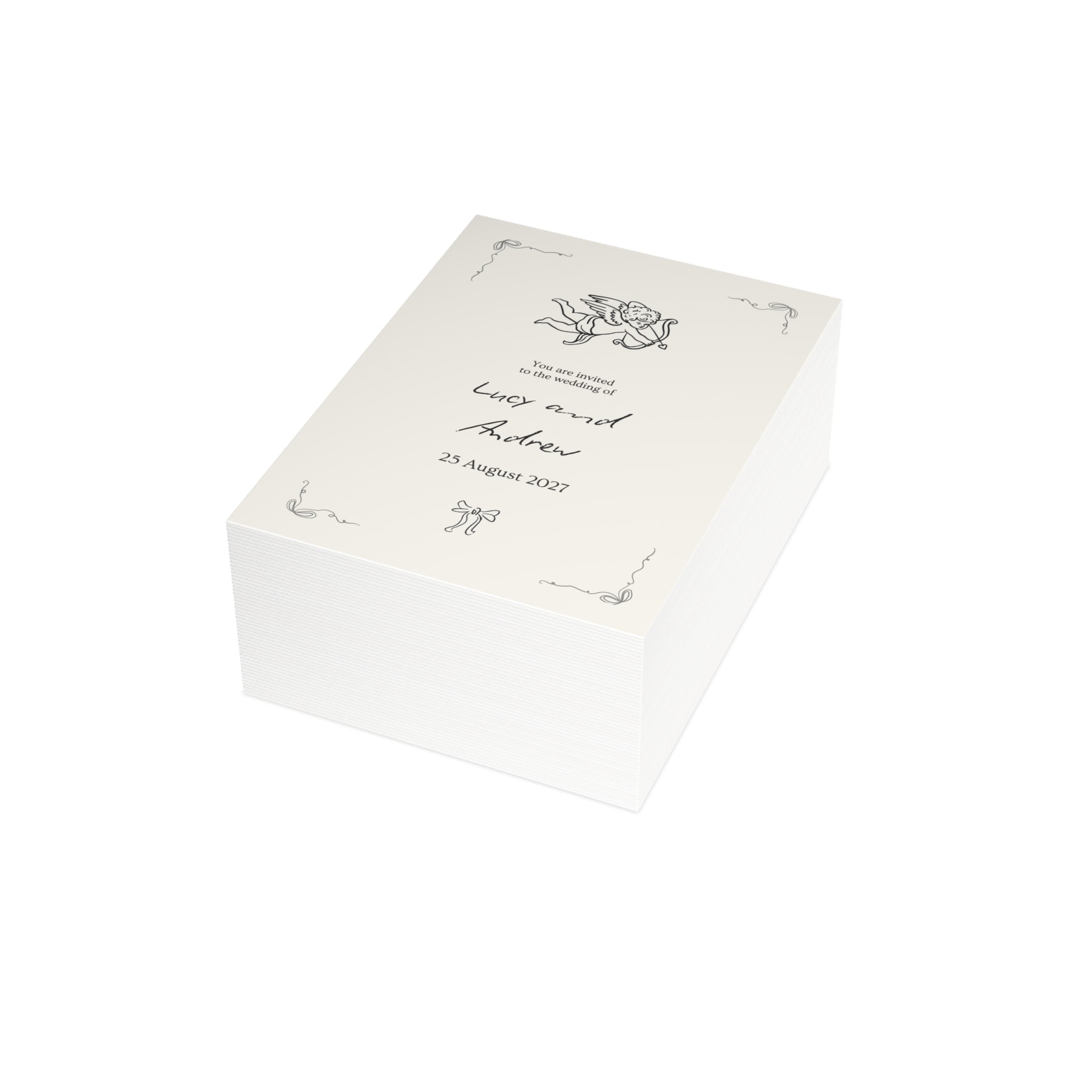 Vintage Cherub Wedding Invitation Card – Two-Sided Ceremony & Reception Template