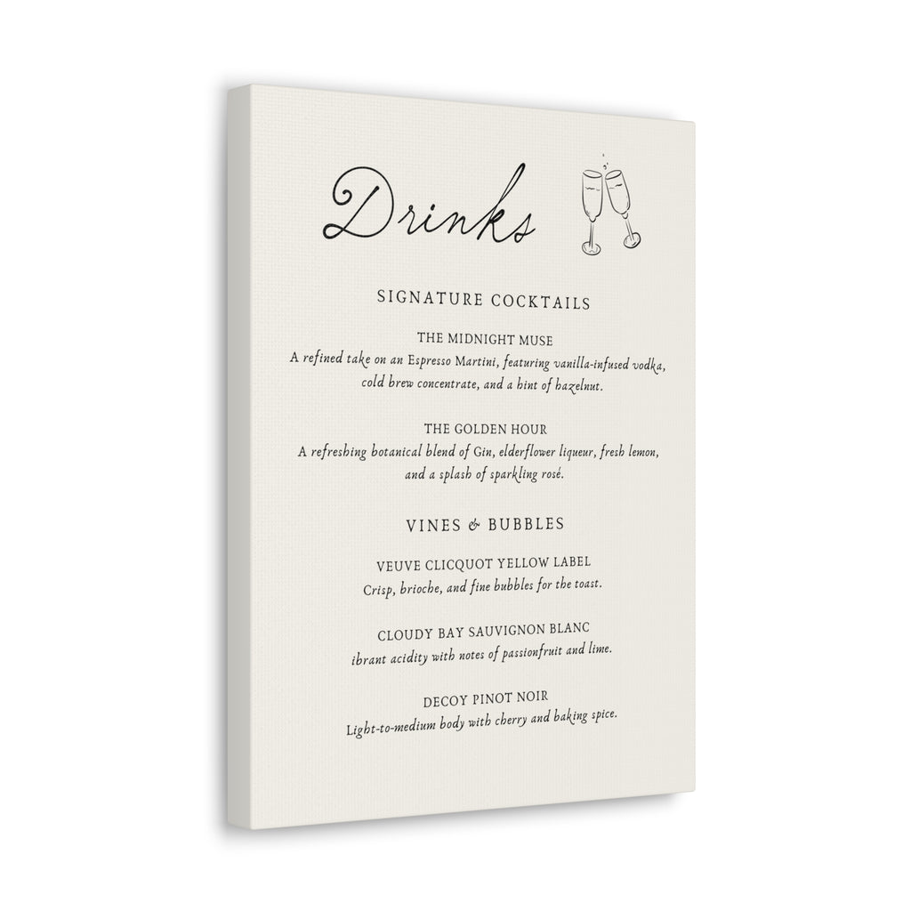 Custom Wedding Bar Sign, Personalized Signature Cocktail Canvas Print, Wedding Reception Drink Menu, Framed Bar Decor, Engagement Party Signage