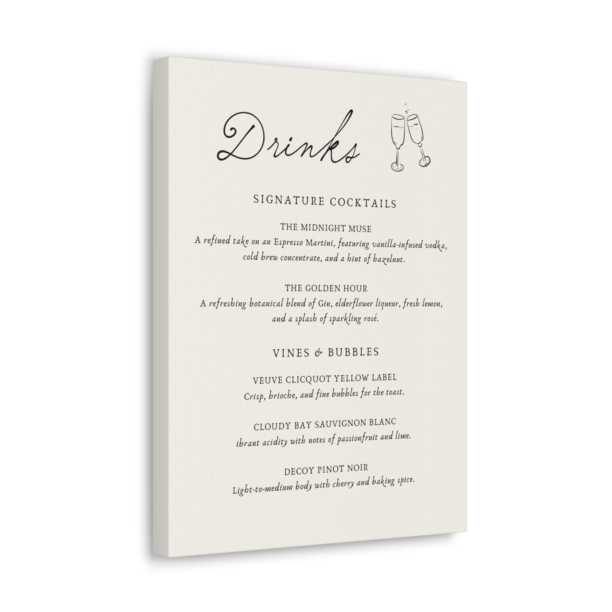 Custom Wedding Bar Sign, Personalized Signature Cocktail Canvas Print, Wedding Reception Drink Menu, Framed Bar Decor, Engagement Party Signage