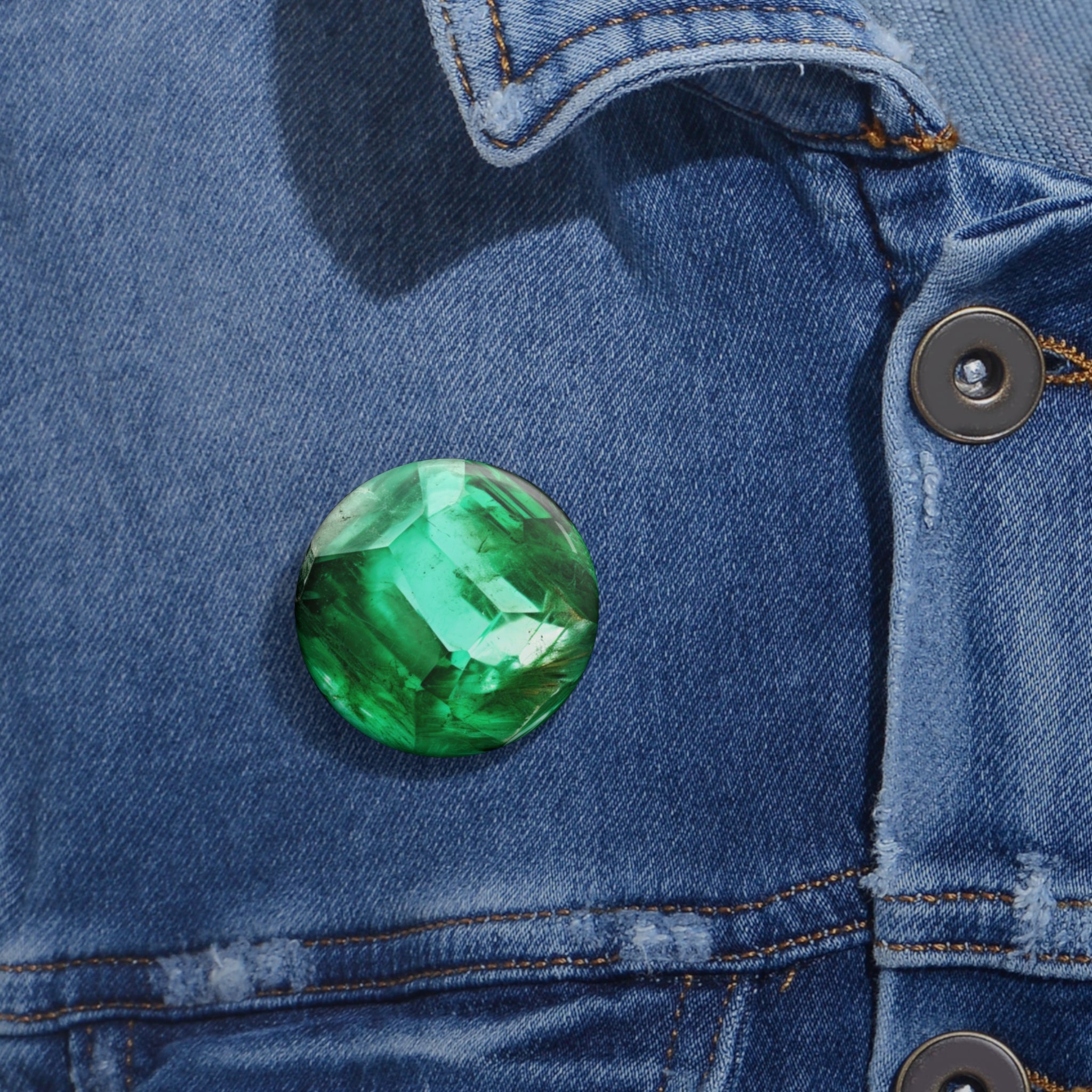 Emerald Gem Pin Button — Green Crystal Lapel Pin