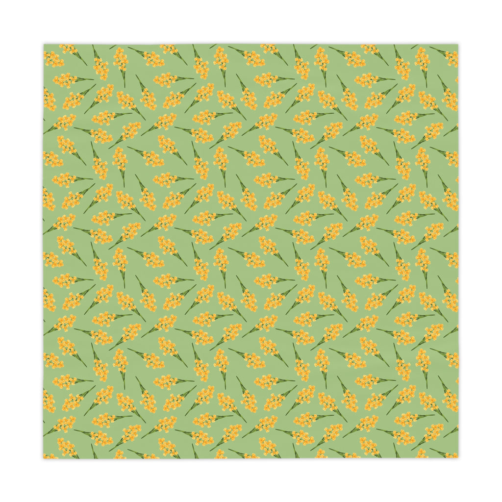 Floral Mimosa Tablecloth — Green & Yellow Spring Dining Table Cover