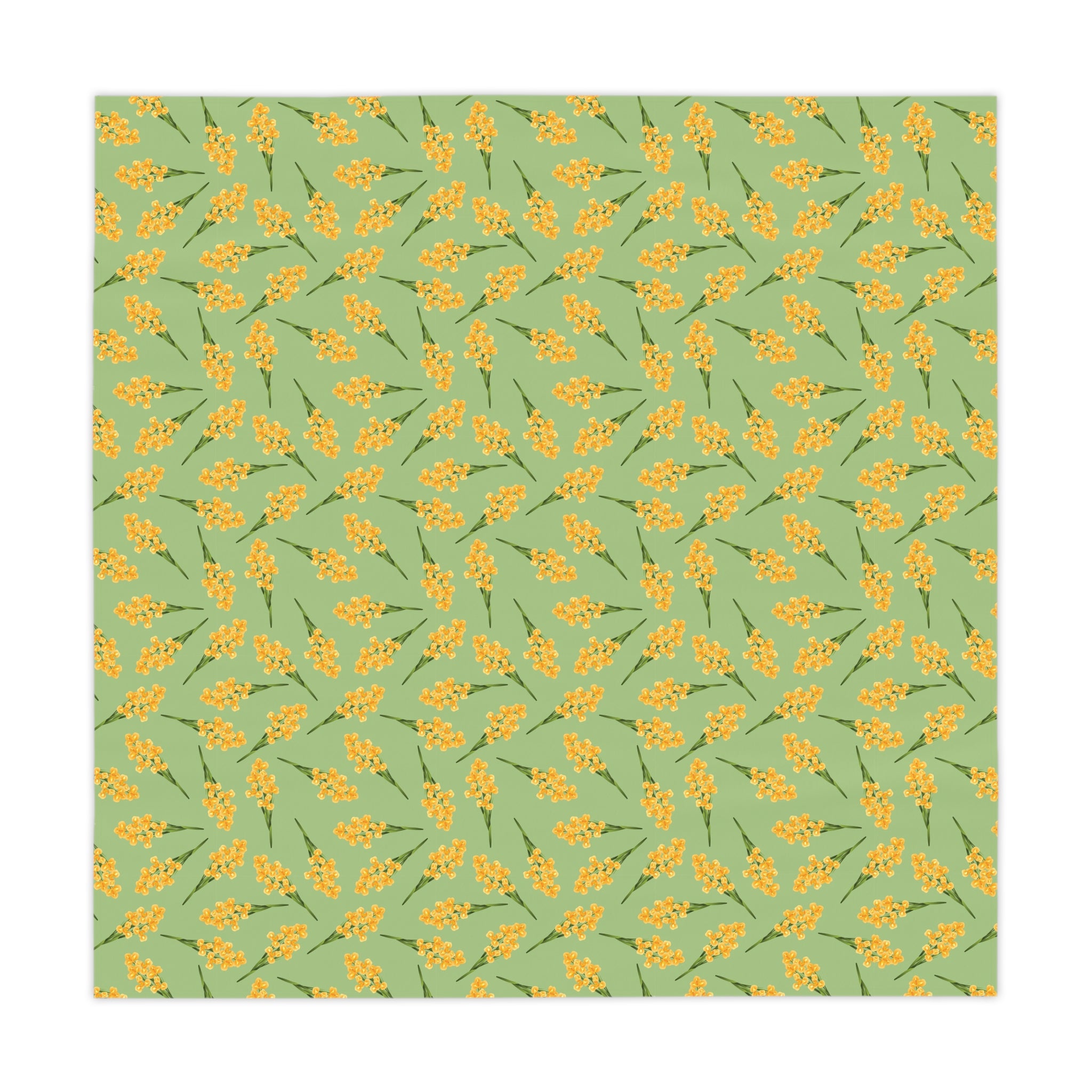 Floral Mimosa Tablecloth — Green & Yellow Spring Dining Table Cover
