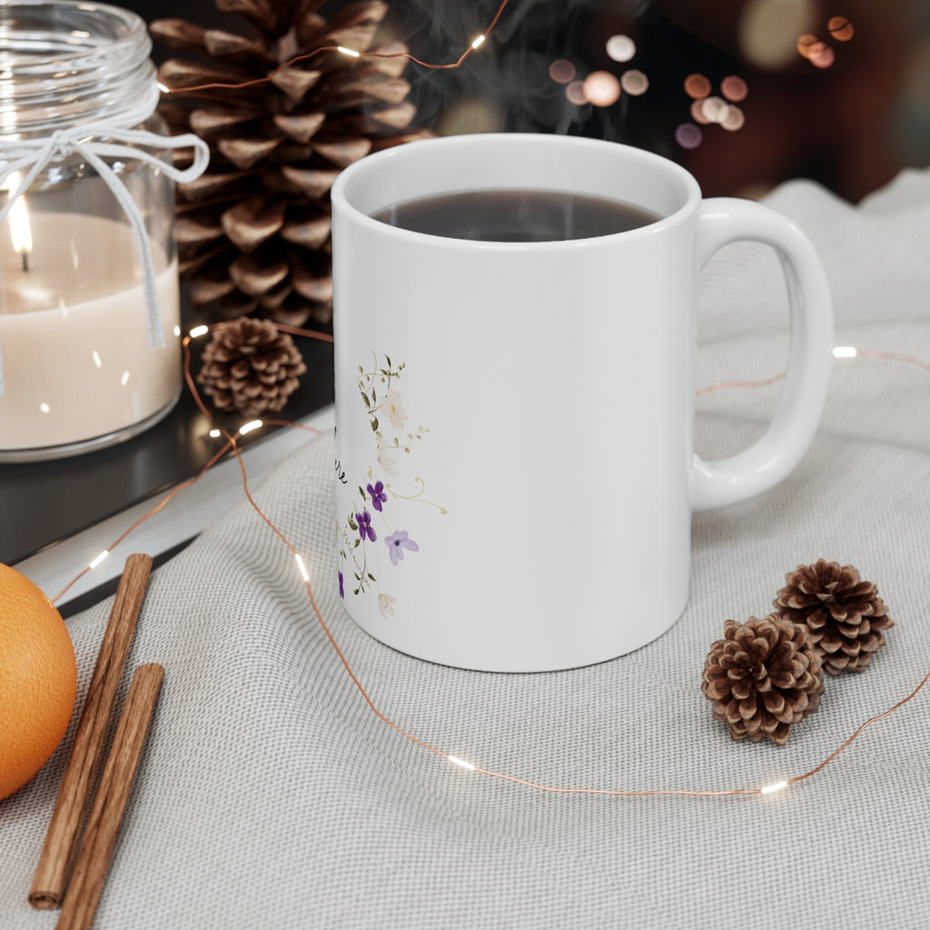 Floral Wreath Ceramic Coffee Mug — Personalized 11oz & 15oz
