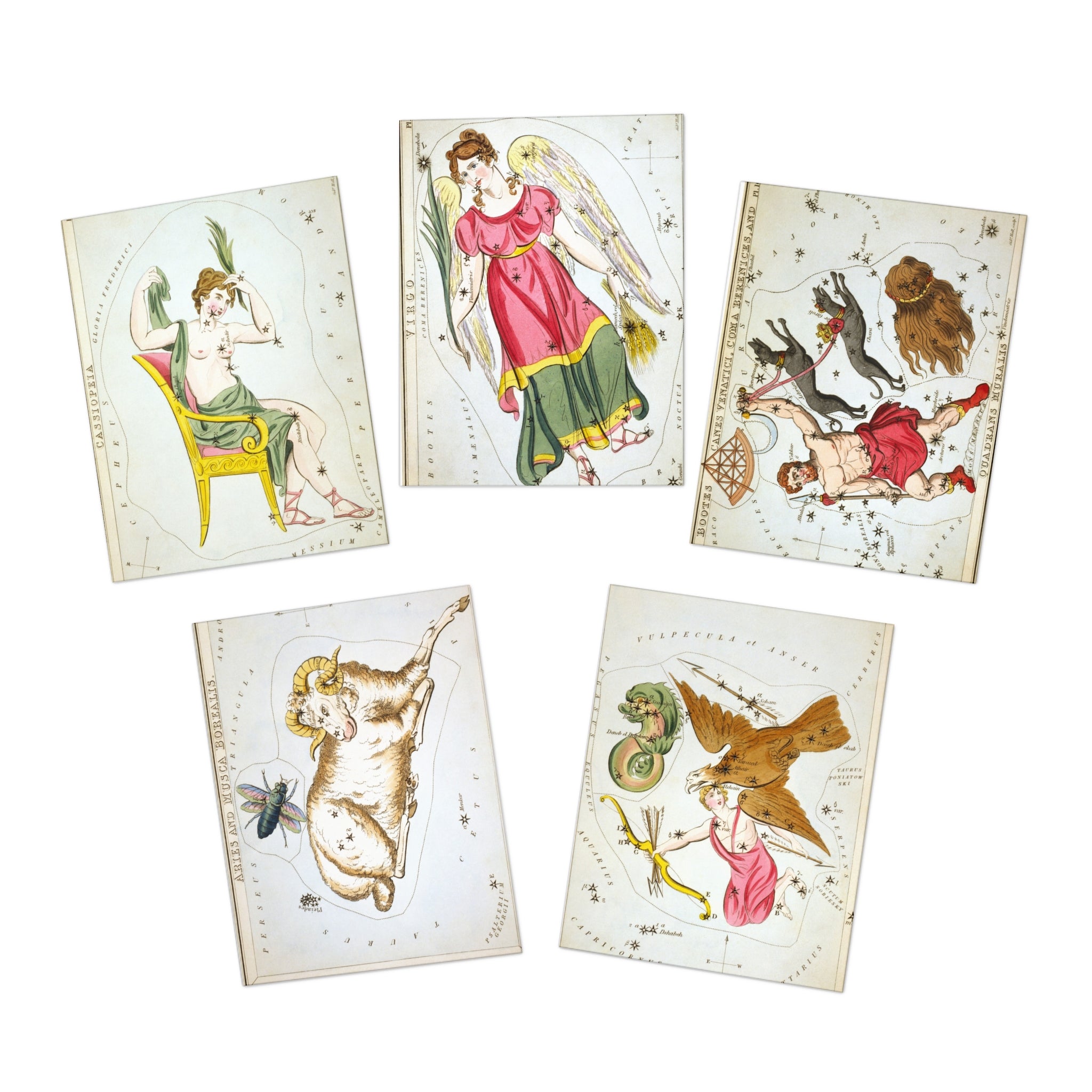Greeting Cards Set, Vintage Astrology Constellation Cards (5-Pack), Zodiac Art