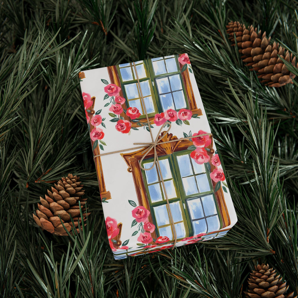 Floral Window Wrapping Paper – Vintage Rose Garland Gift Wrap
