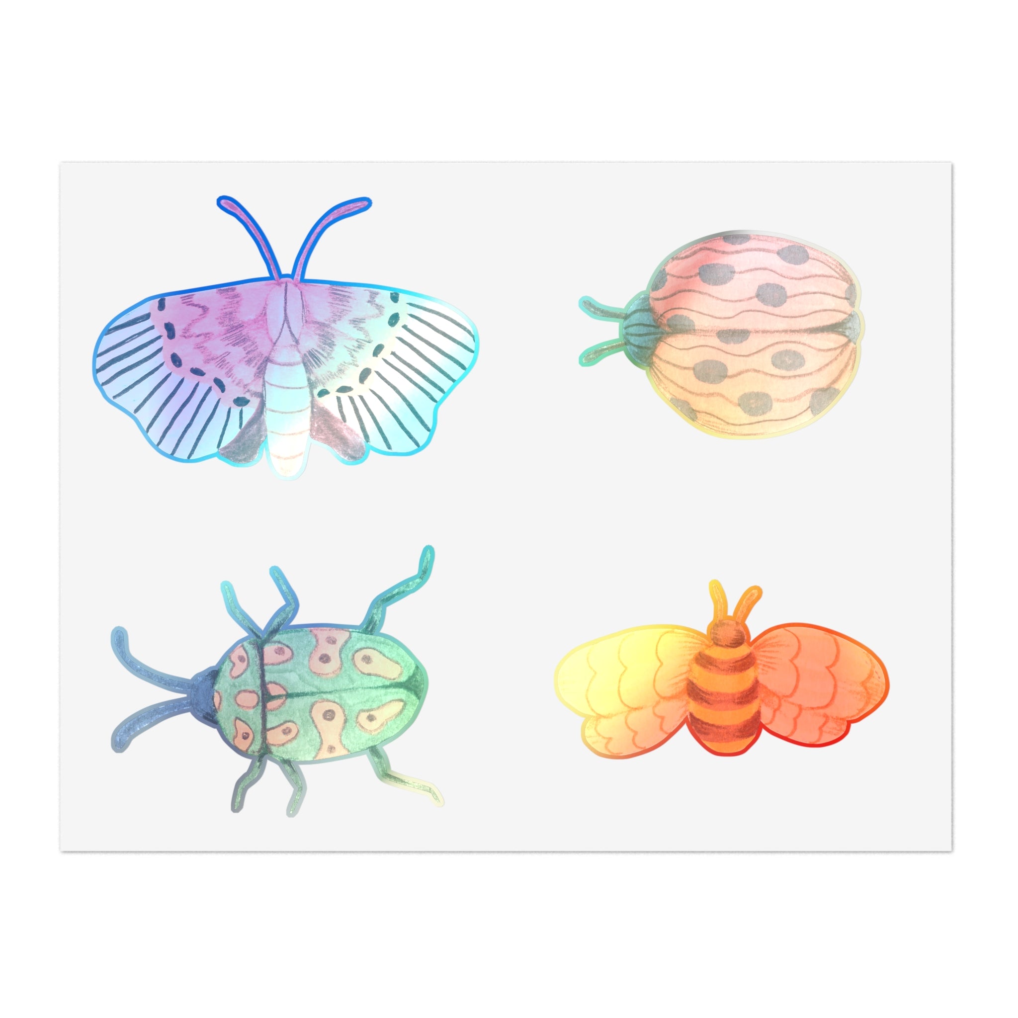 Whimsical Insect Sticker Sheet — Colorful Beetle, Ladybug, Moth & Bee Decals