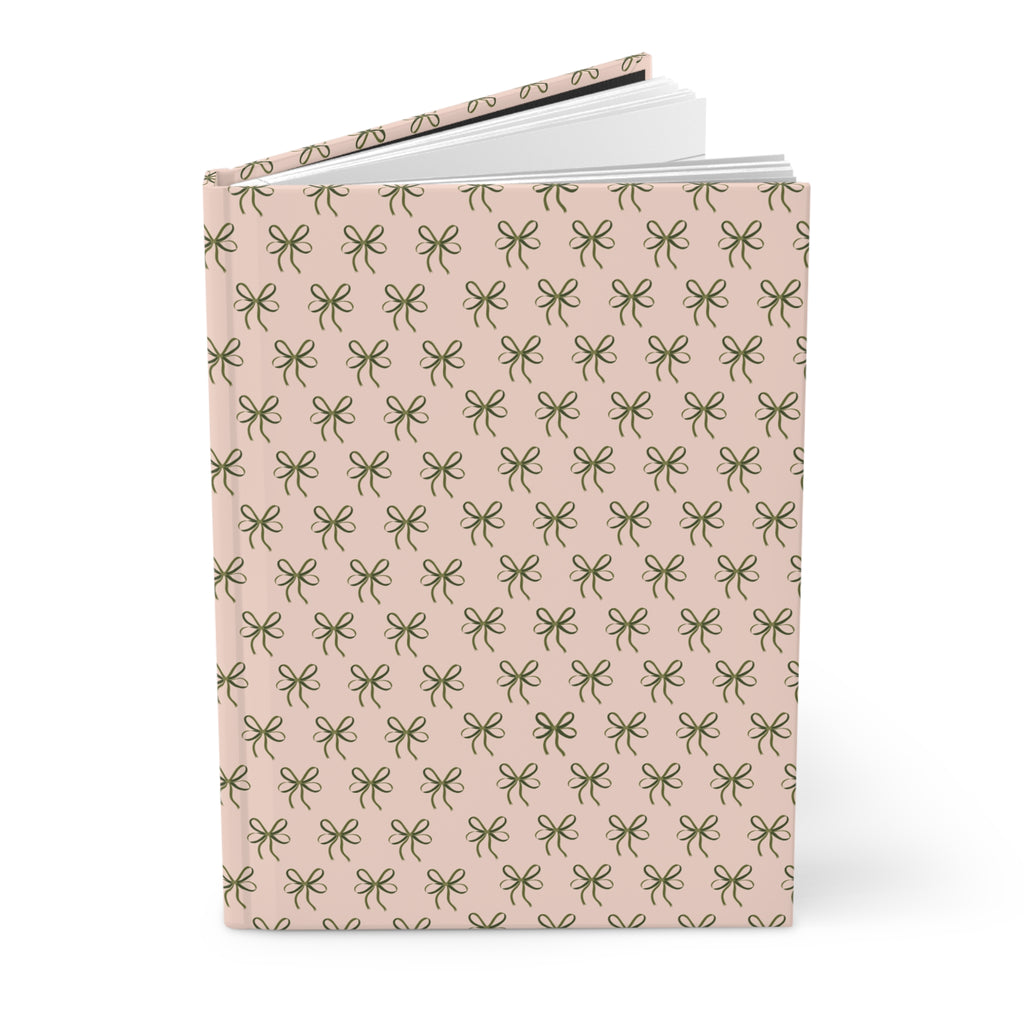 Bow Pattern Hardcover Journal — Pink & Olive Minimal Notebook for Gifts, Planning, and Everyday Notes
