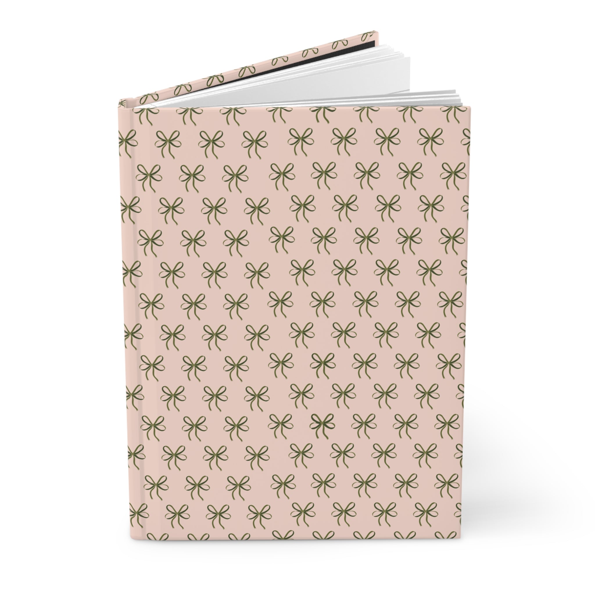 Bow Pattern Hardcover Journal — Pink & Olive Minimal Notebook for Gifts, Planning, and Everyday Notes