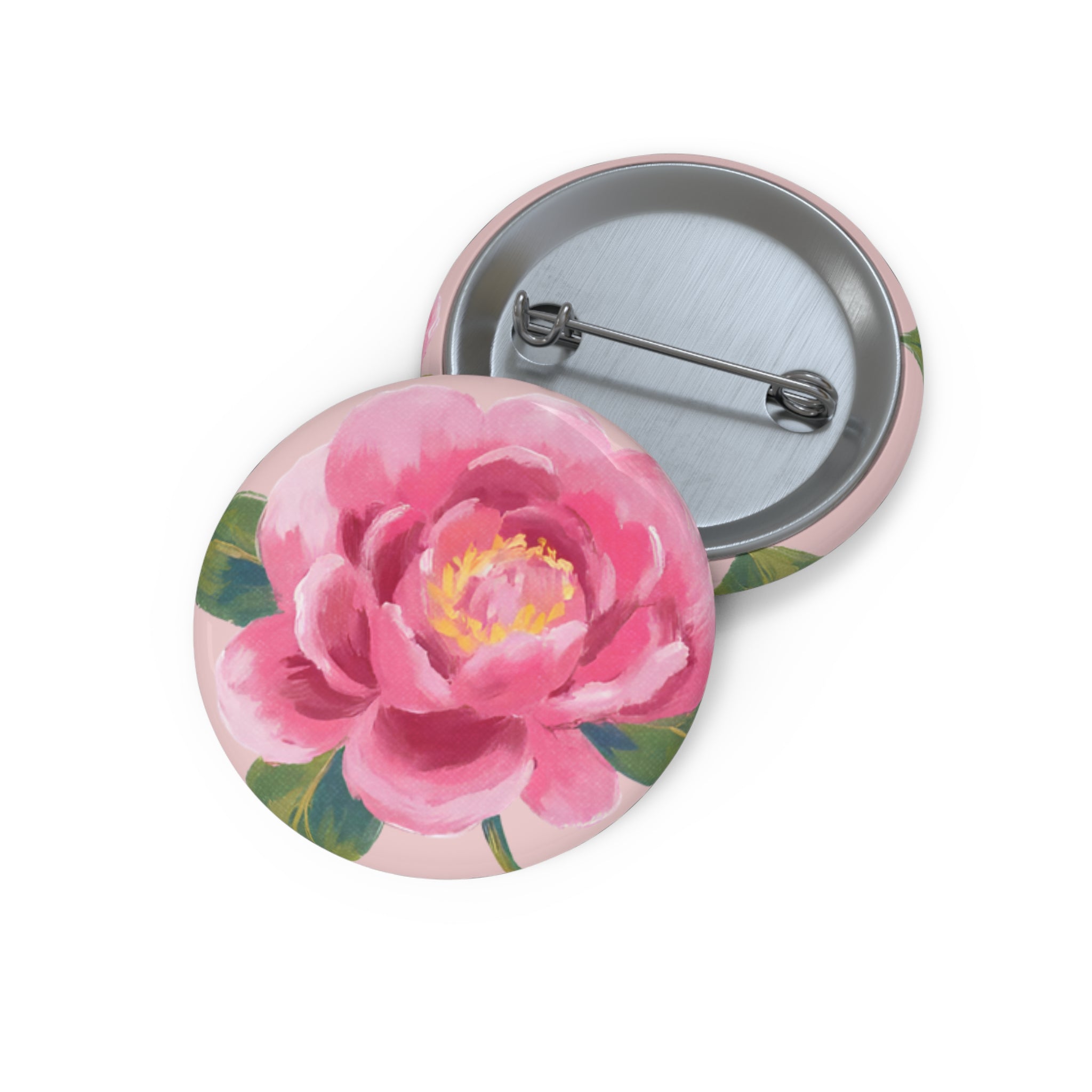 Floral Pink Peony Pin Button — Cute Flower Lapel Pin for Jackets & Bags