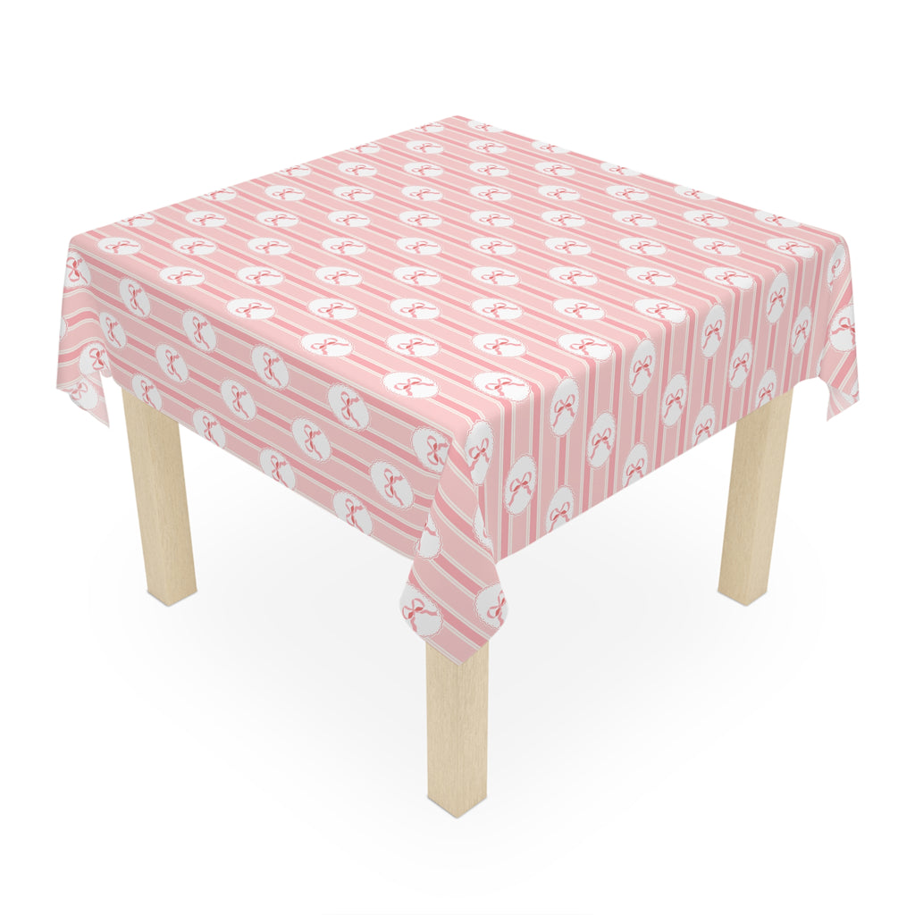 Pink Pastel Bow Pattern Tablecloth — Cute Striped Kids Party & Tea Party Decor