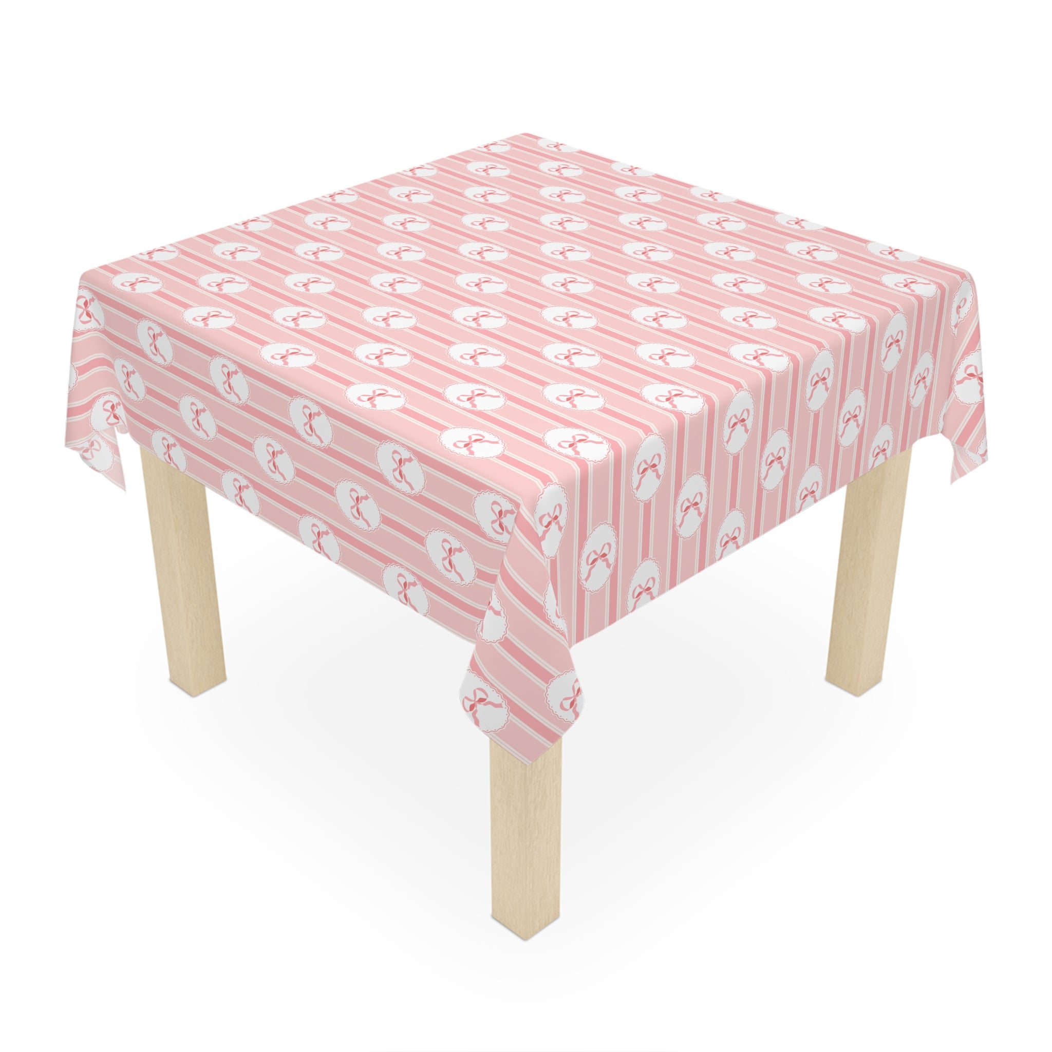 Pink Pastel Bow Pattern Tablecloth — Cute Striped Kids Party & Tea Party Decor