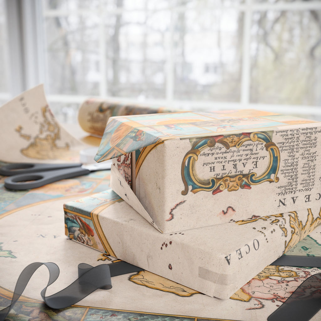 Vintage World Map Wrapping Paper — Retro Globe Gift Wrap Roll