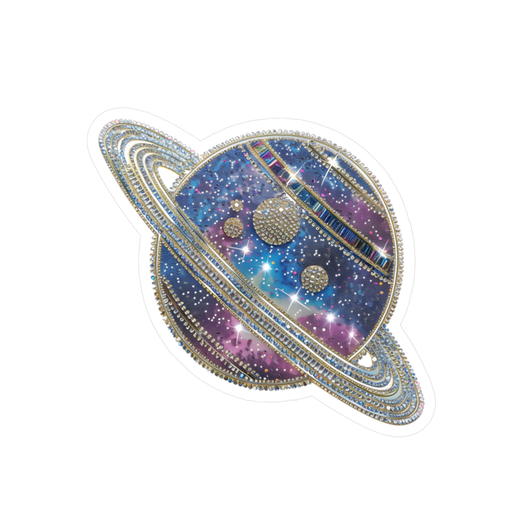 Planet Galaxy Vinyl Sticker — Sparkling Saturn Kiss-Cut Sticker