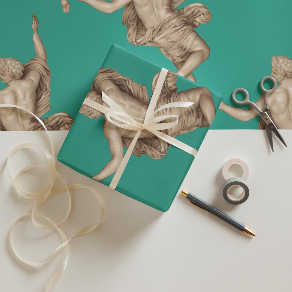 Teal Classical Statue Wrapping Paper Set – Matte Art Gift Wrap