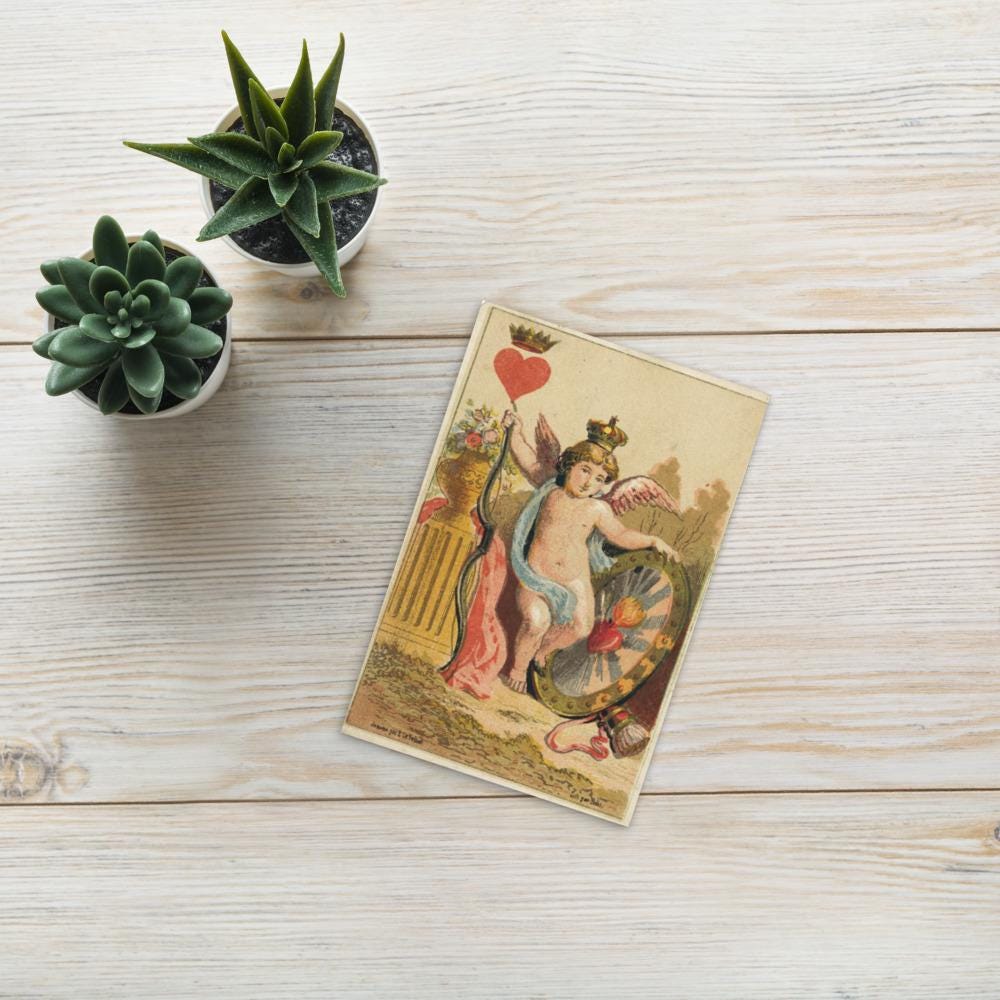 Vintage Cupid Postcard – Romantic Antique Valentine Art Card – Cherub Love Illustration – Classic Romantic Stationery