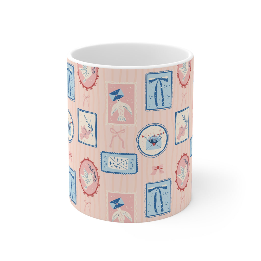 Vintage Cameo Pattern Coffee Mug — Pink & Blue 11oz/15oz Ceramic