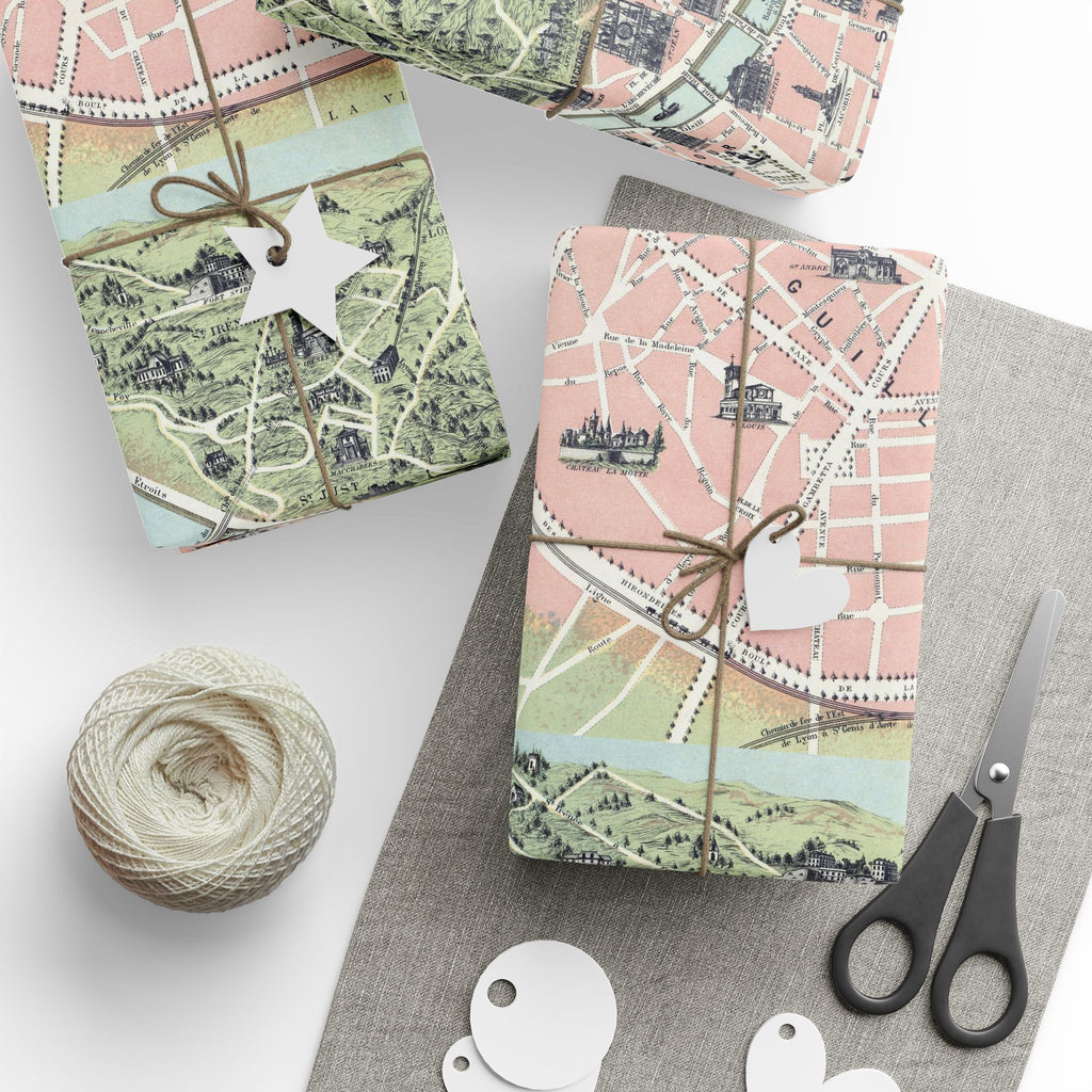 Wrapping Paper, Lyon City Map Gift Wrap, Vintage French Cartography Design