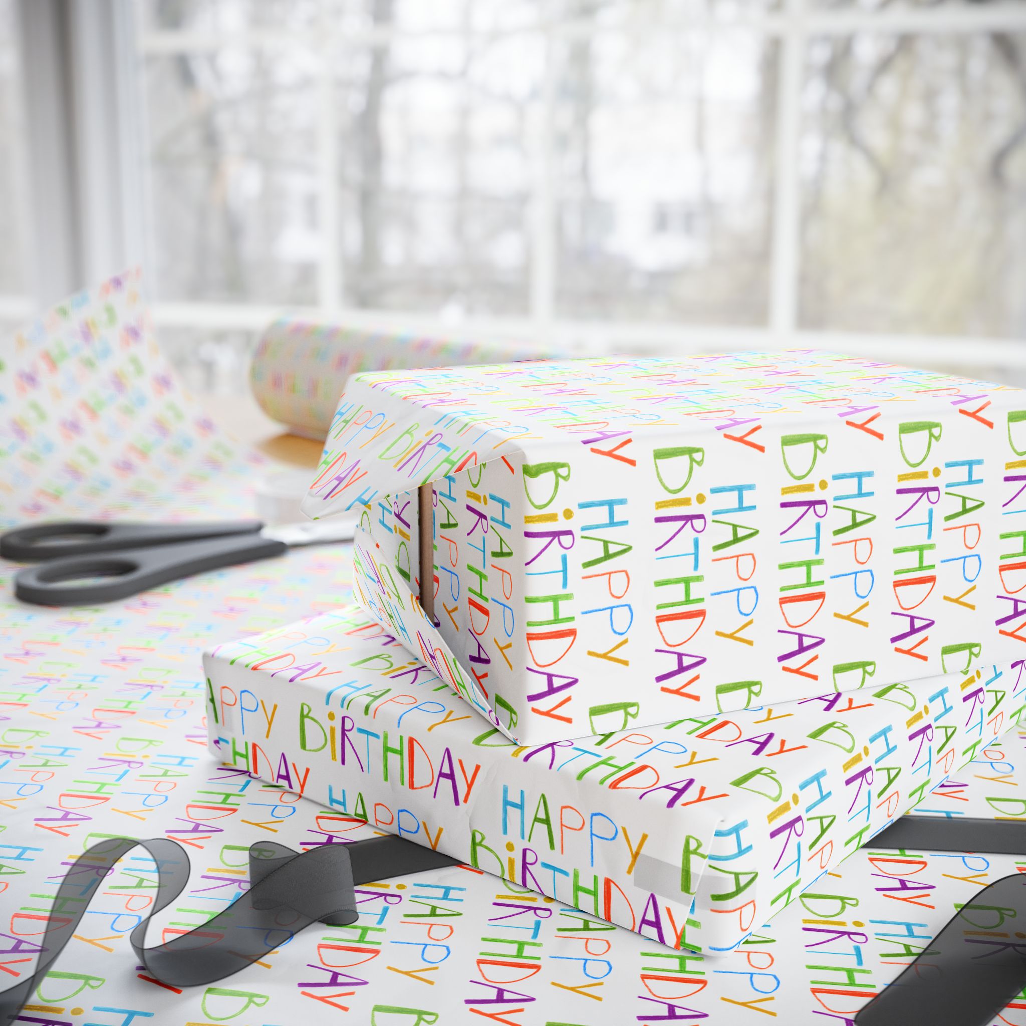 Wrapping Paper — Colorful "Happy Birthday" Repeat Gift Wrap