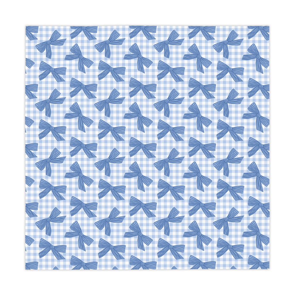 Blue Gingham Bow Tablecloth — Farmhouse Table Linen for Spring, Baby Shower & Everyday Dining
