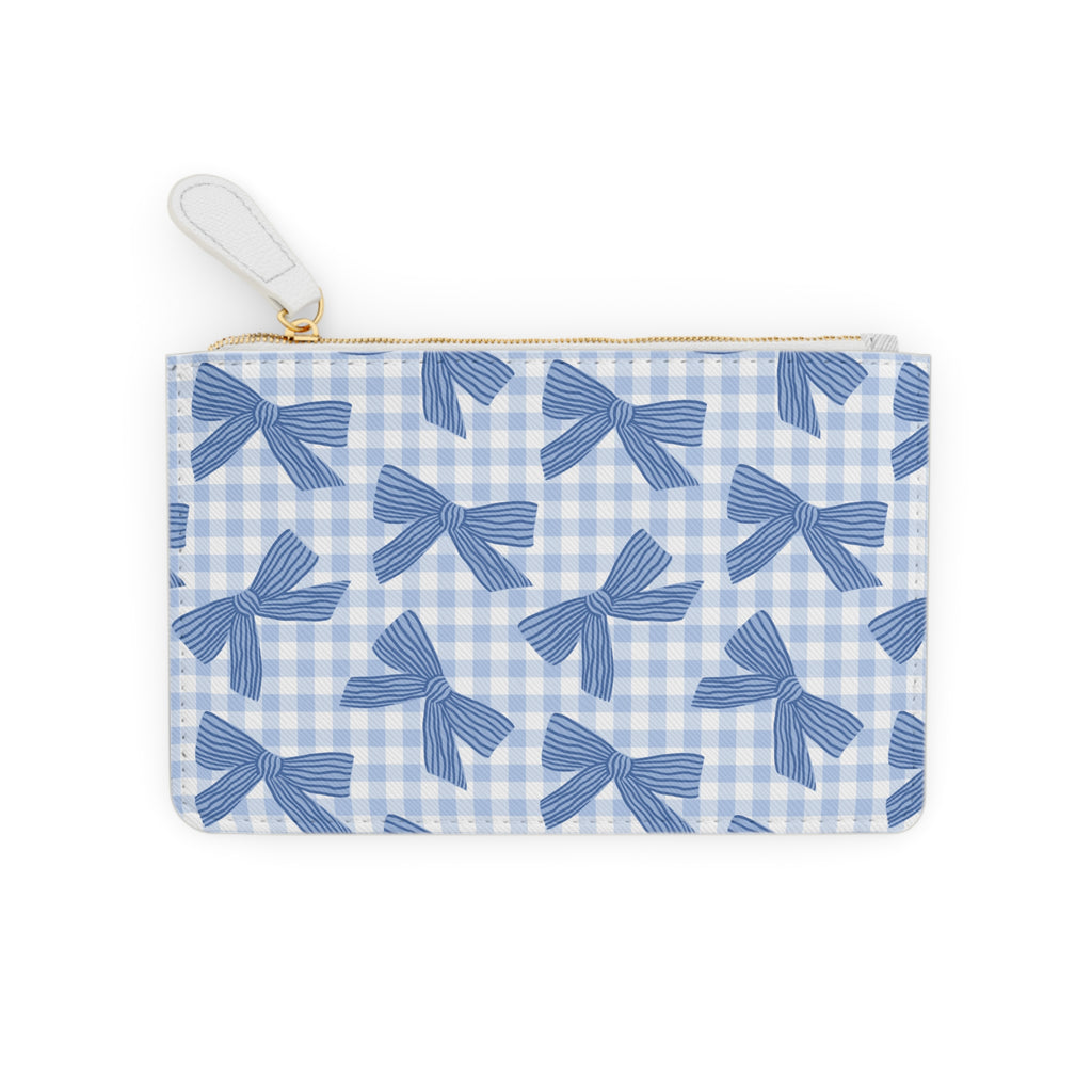 Mini Clutch — Blue Gingham Bow Patterned Coin Pouch