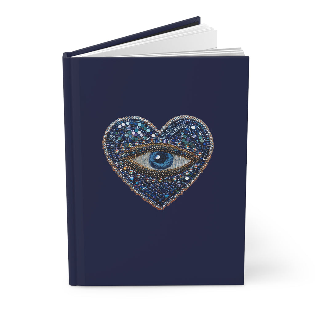 Navy 'All‑Seeing Heart' Hardcover Journal — Mystical Eye Embroidery Design