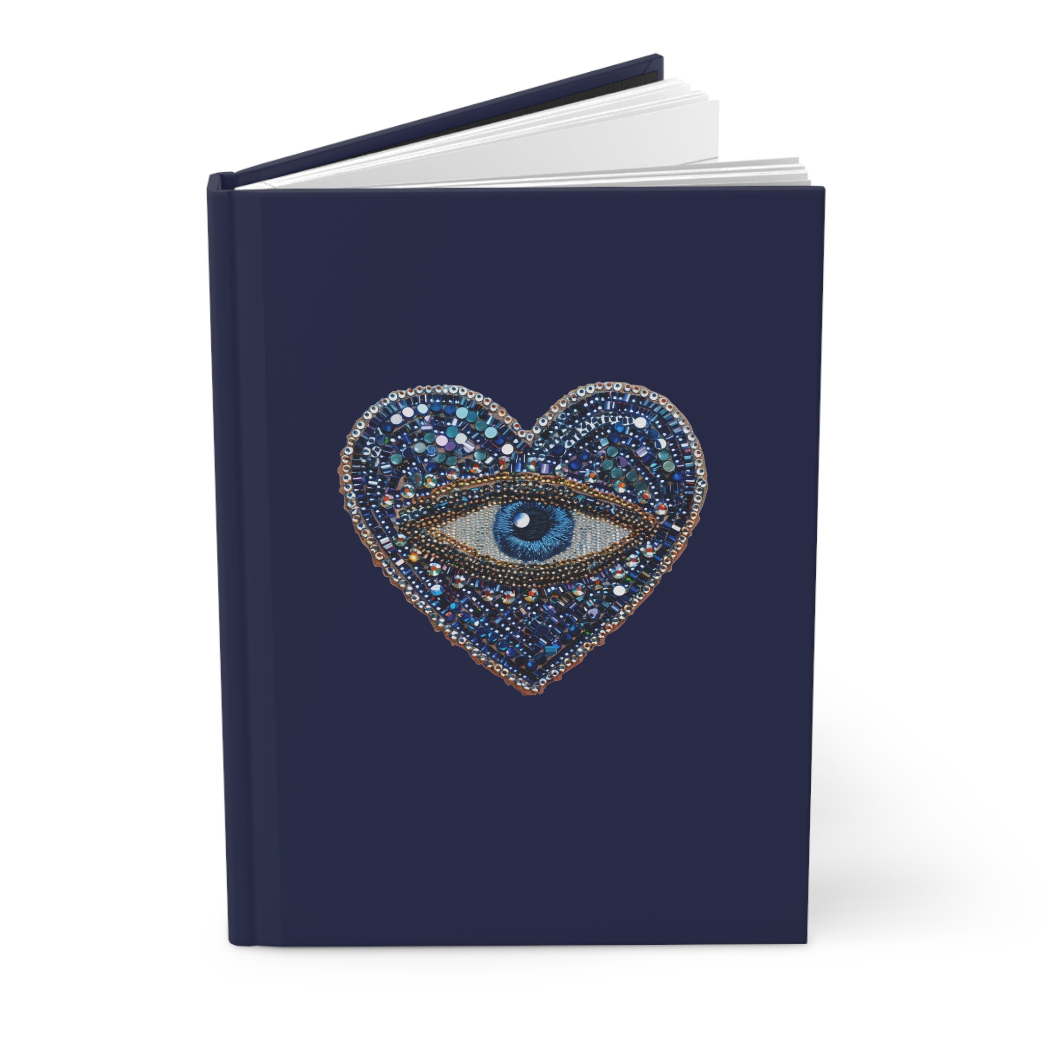 Navy 'All‑Seeing Heart' Hardcover Journal — Mystical Eye Embroidery Design