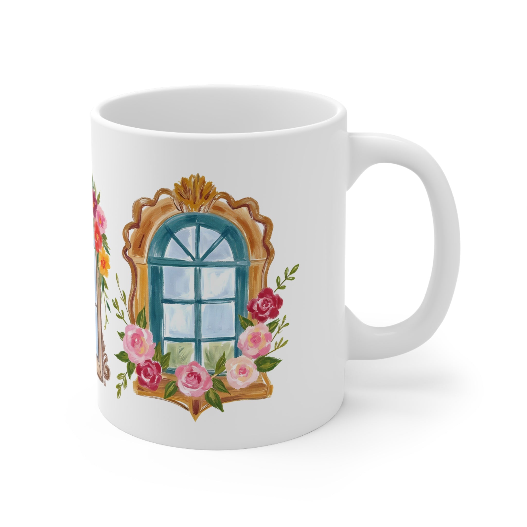 Floral Window Ceramic Mug — 11oz & 15oz Decorative Coffee Cup