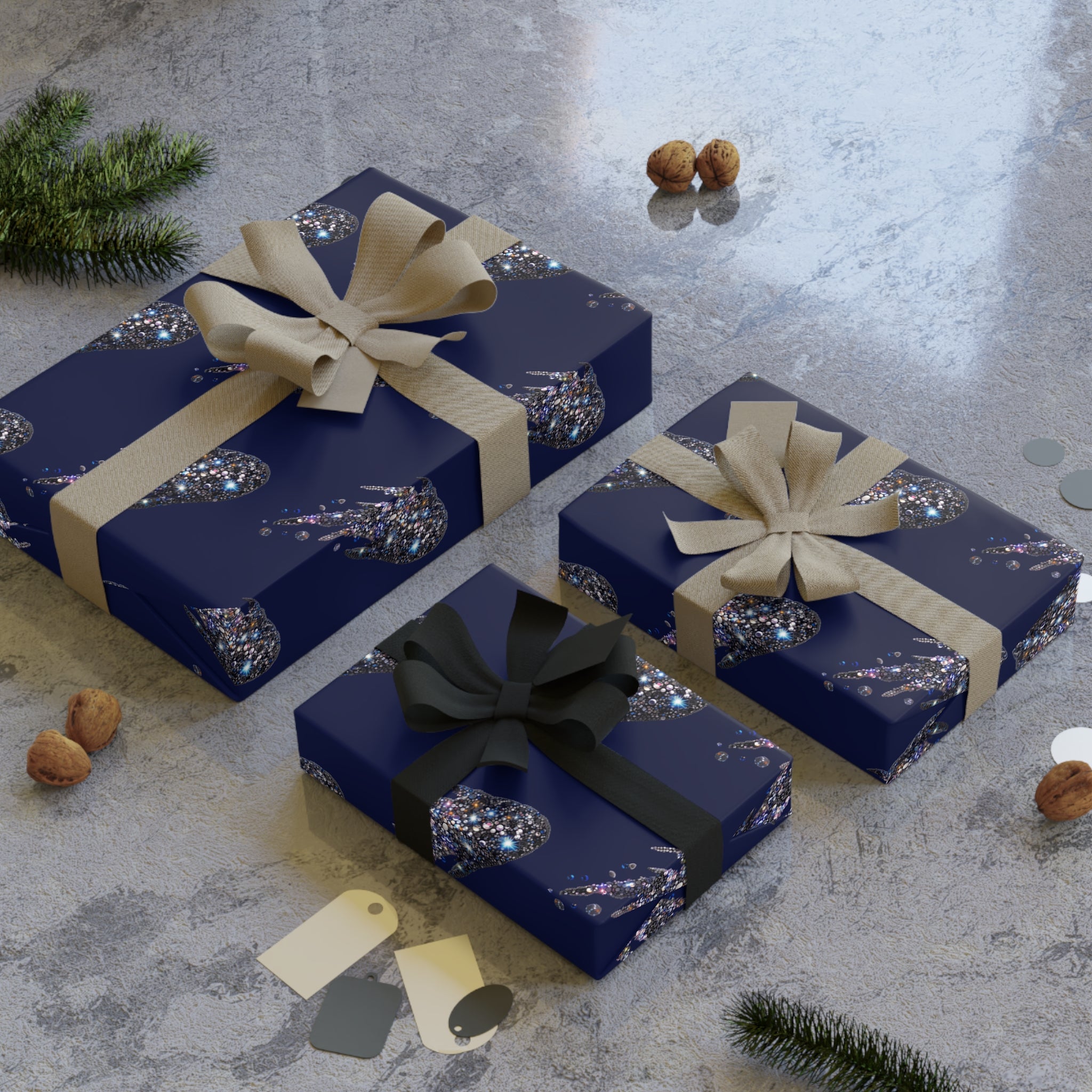 Navy Shooting Star Gift Wrap Roll — Celestial Holiday Wrapping Paper