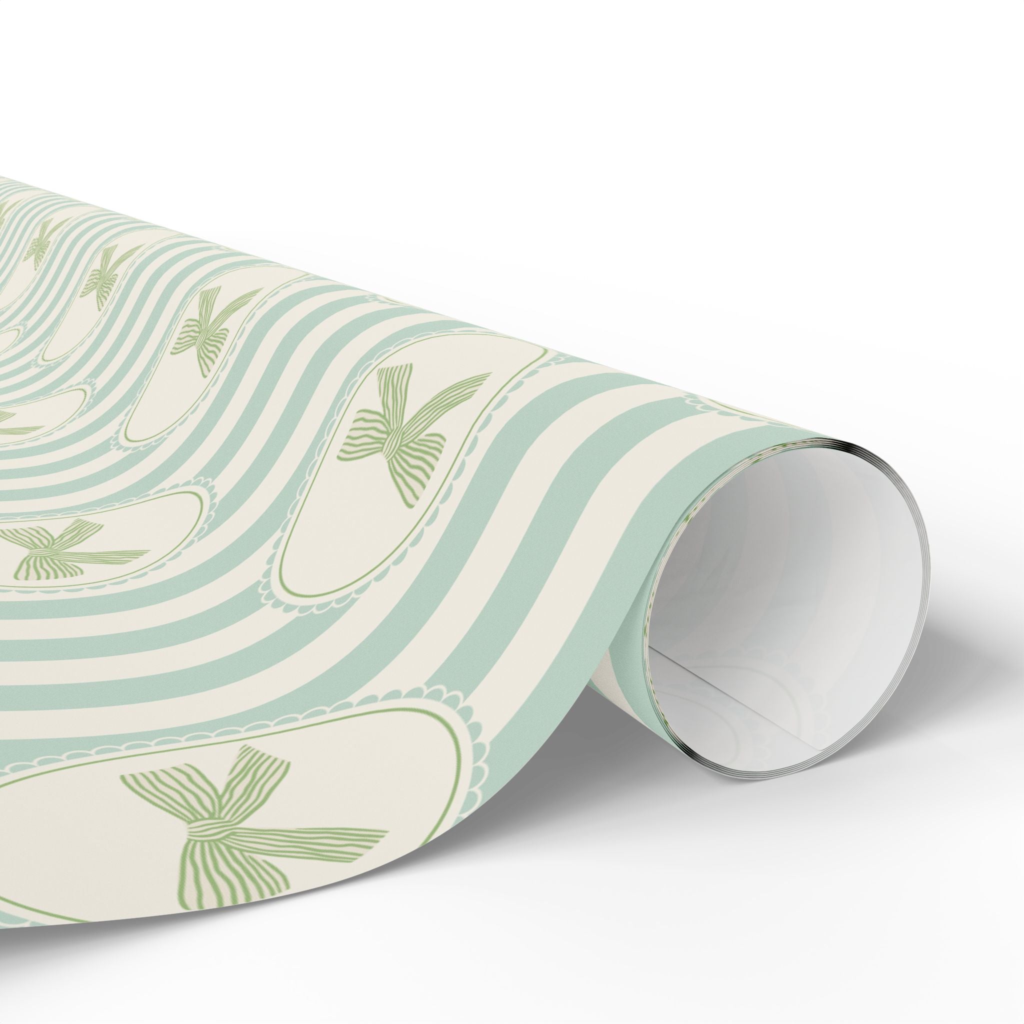 Bow Wrapping Paper | Pastel Green Stripe Gift Wrap