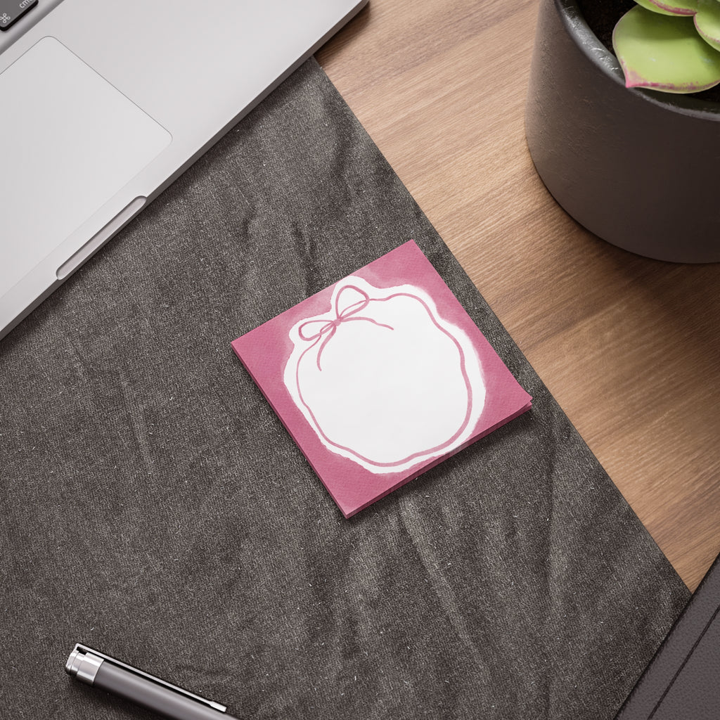 Sticky Notes, Pink Bow Notepad, Floral Frame Cute Desk Notes, Gift Stationery