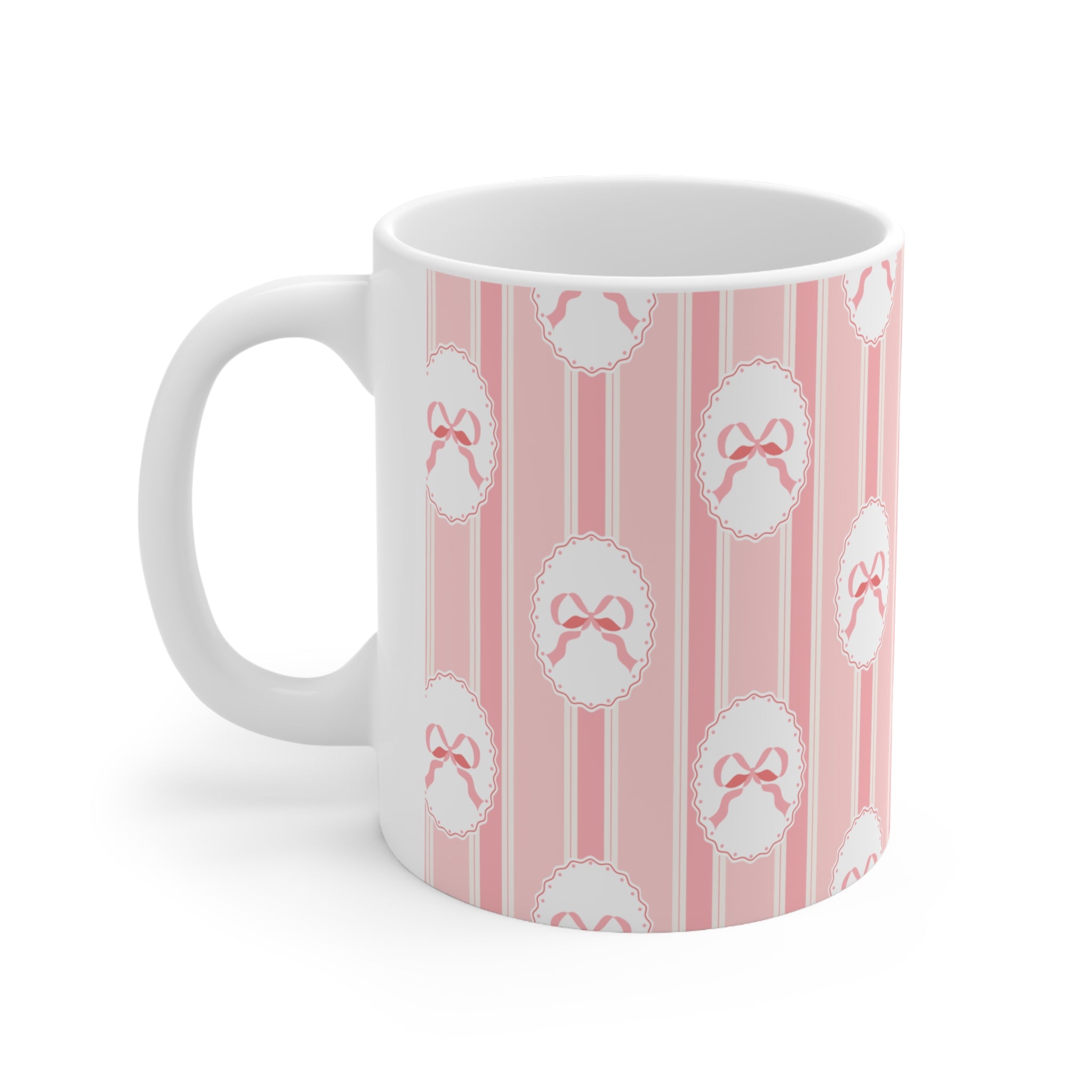 Pink Bow Mug | Cute Striped Coffee Cup