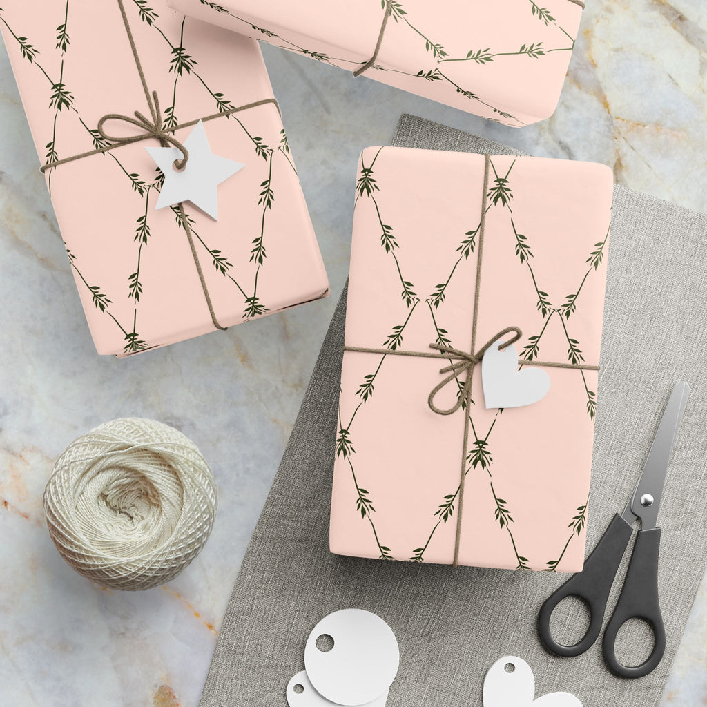 Floral Lattice Wrapping Paper Roll — Blush Pink Botanical Gift Wrap
