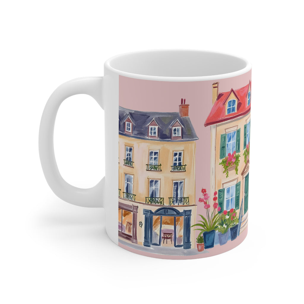 Mug — Pastel Parisian Houses Ceramic Coffee Cup (11oz & 15oz)